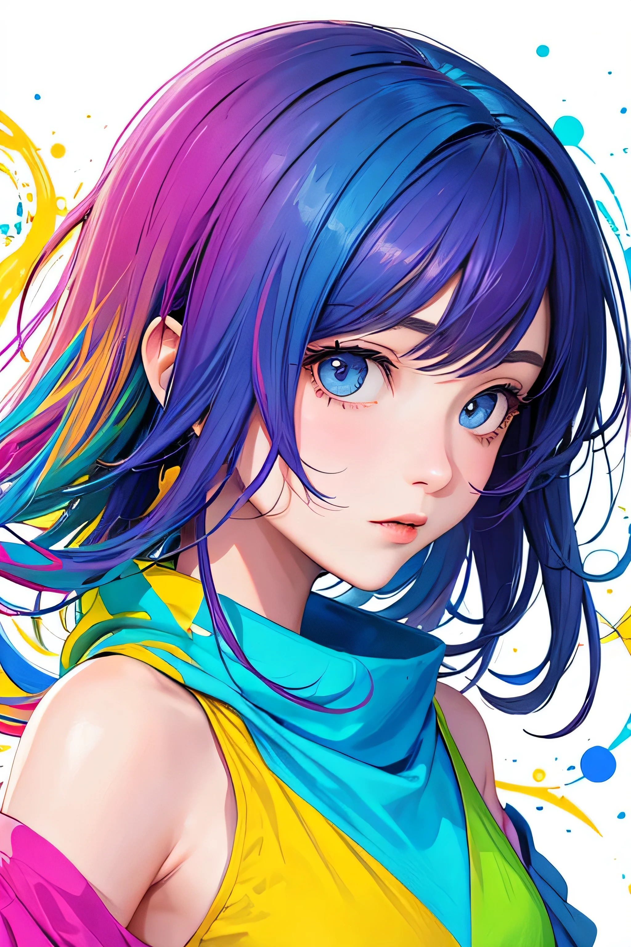 A close up of a person with a colorful hair and a scarf - SeaArt AI