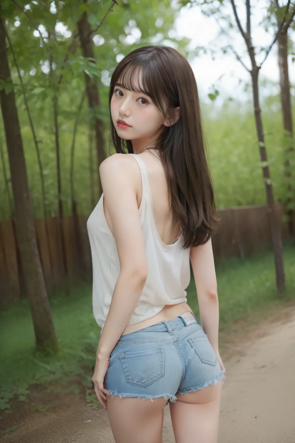 1 girl、beach、shot from behind、spread legs、Wedgie、turn around、（Spread your legs apart）、( small breasts)、（small breasts）、 (best quality: 1.1)、(highly detailed skin), (ultra high resolution:1.0) ,(realistic photo:1.0), (Super detailed:1.0), (8K, Raw photo:1.1)