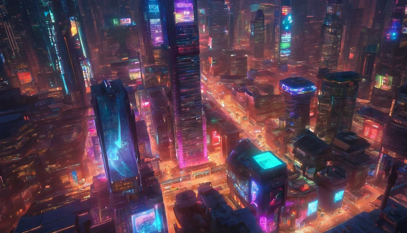 top view: 1.3, cyberpunk: 1.2, street: 1.1), 3D, transparency, powerful colors, lamp, The roads and cars are busy, Unique charm! 8K original image, best quality, masterpiece,actual, photo-actual,neo cyberpumk future technology world