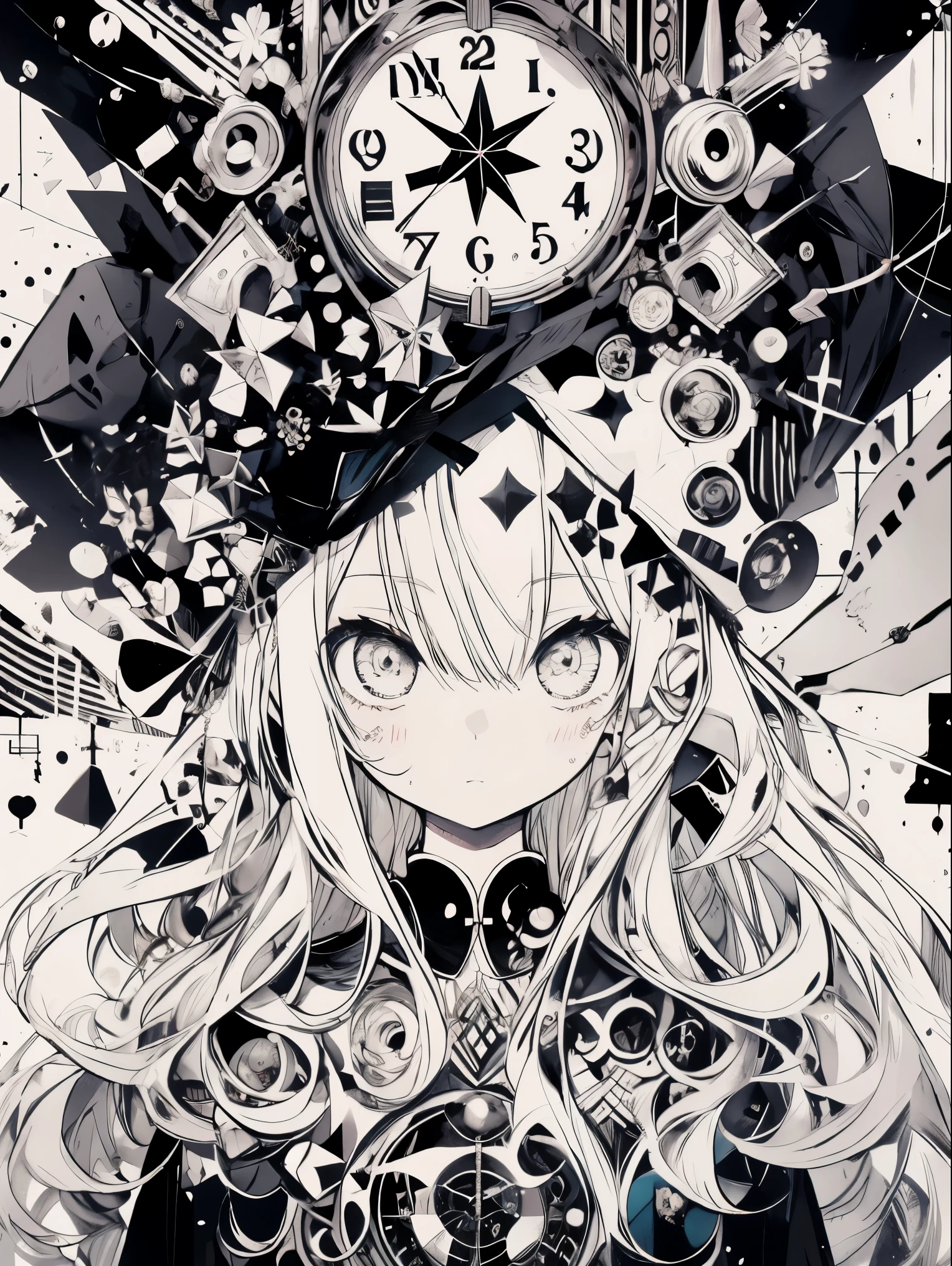 girl,Black and white,Mapping the clock in the eyes