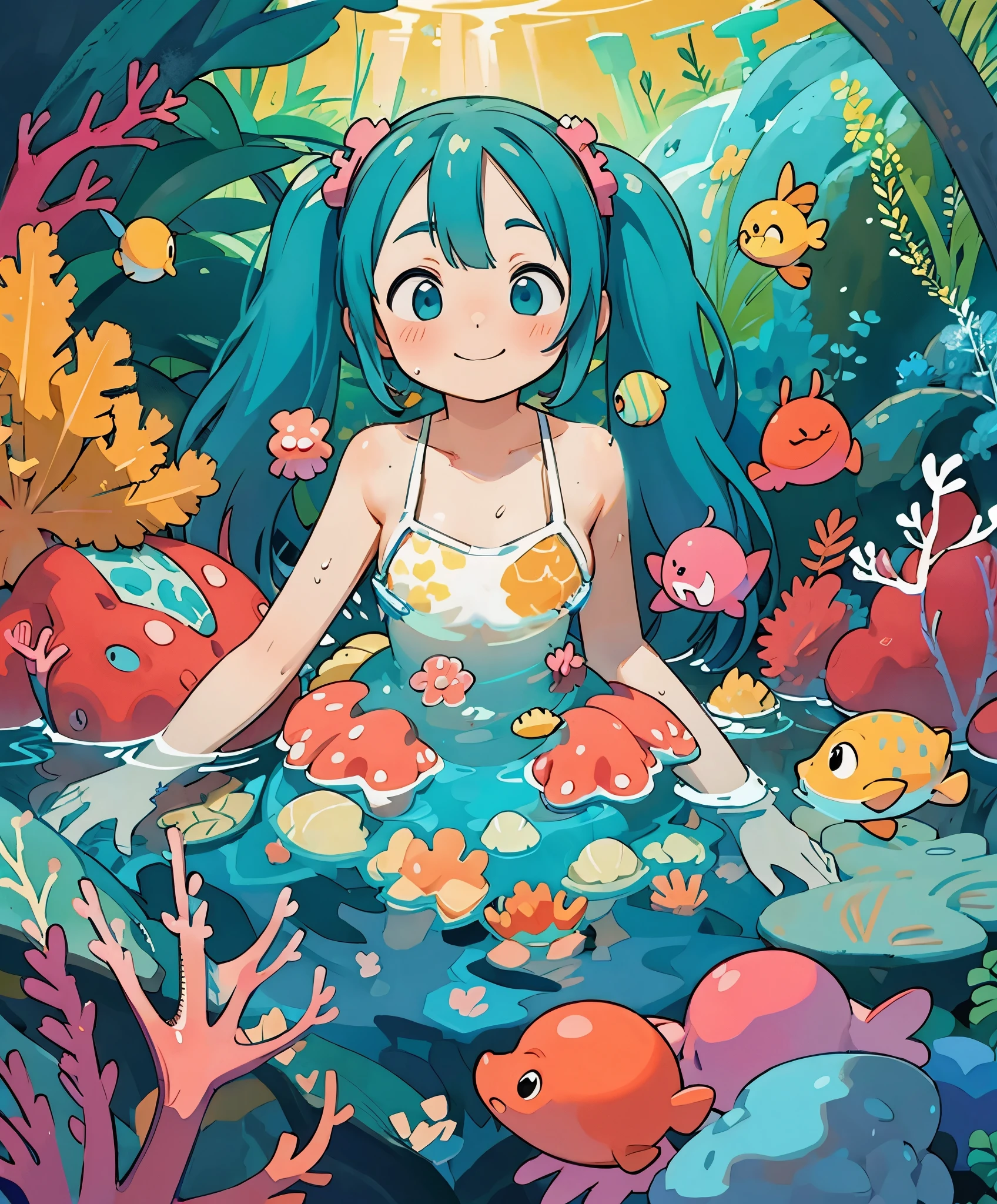 (Browsing Caution),Leg spread,腟内からeggが出てくる,Anime Style,Frog skin girl,Completely naked,Underwater swimming,Green Hair,Wet skin,Green Skin,White belly,Slimy skin,Flat Chest,産egg,egg,カエルのegg