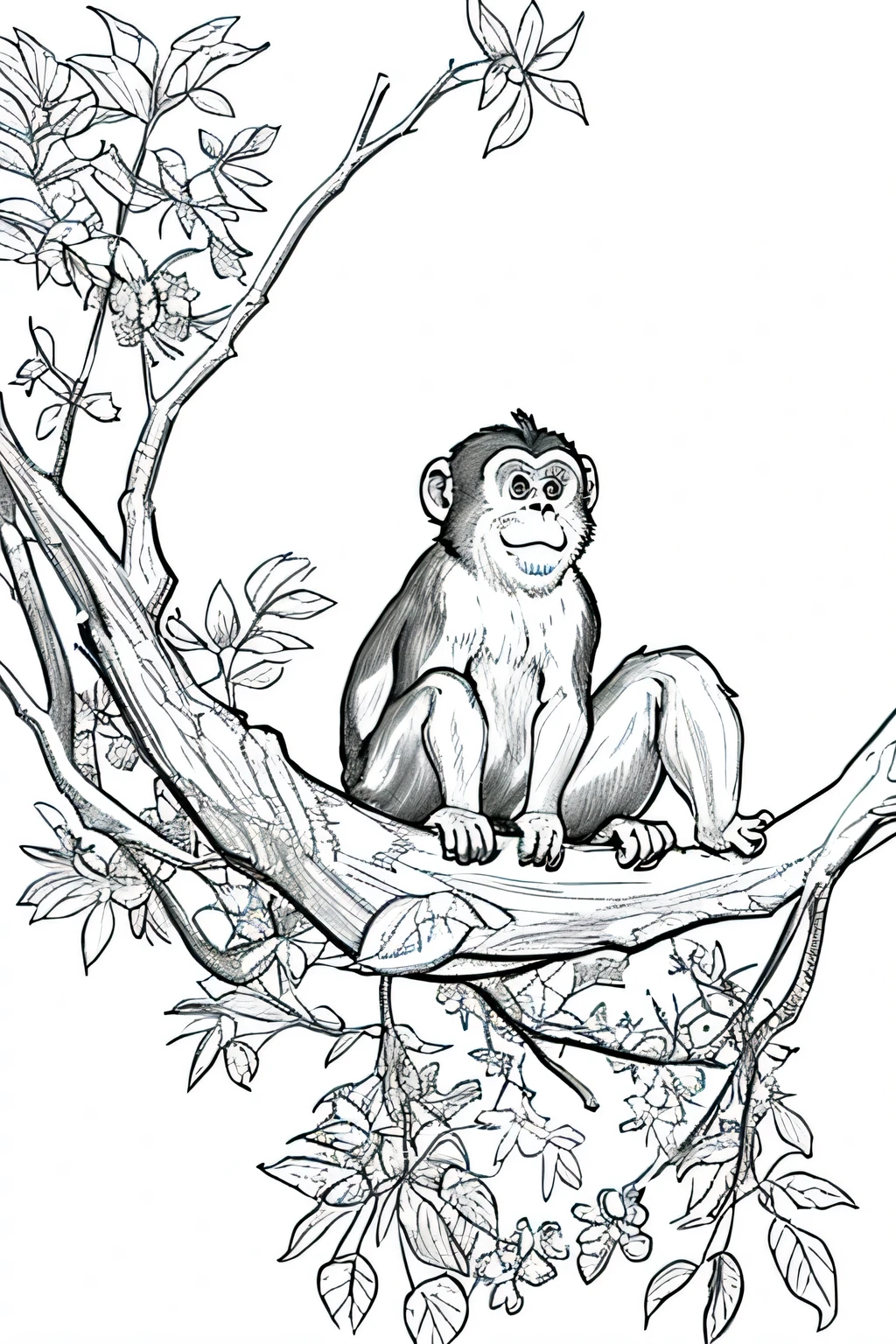masterpiece, a monkey, in river line drawing background, white background, monochrome, line drawing, ((sketch))