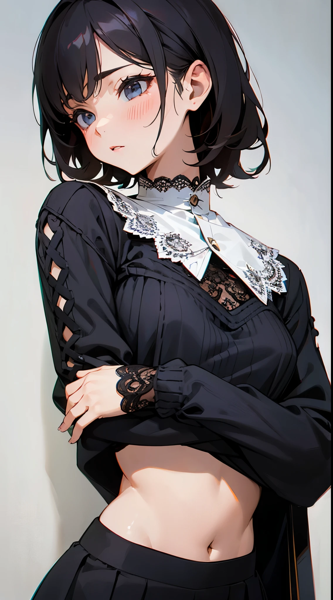 lace underwear、girl、Black knit upper body