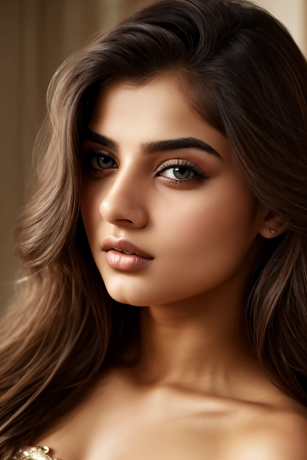 A 20 year old pakistan girl, Brooding Detailed Face, Perfect eyes, perfect lips, long hair, realistic