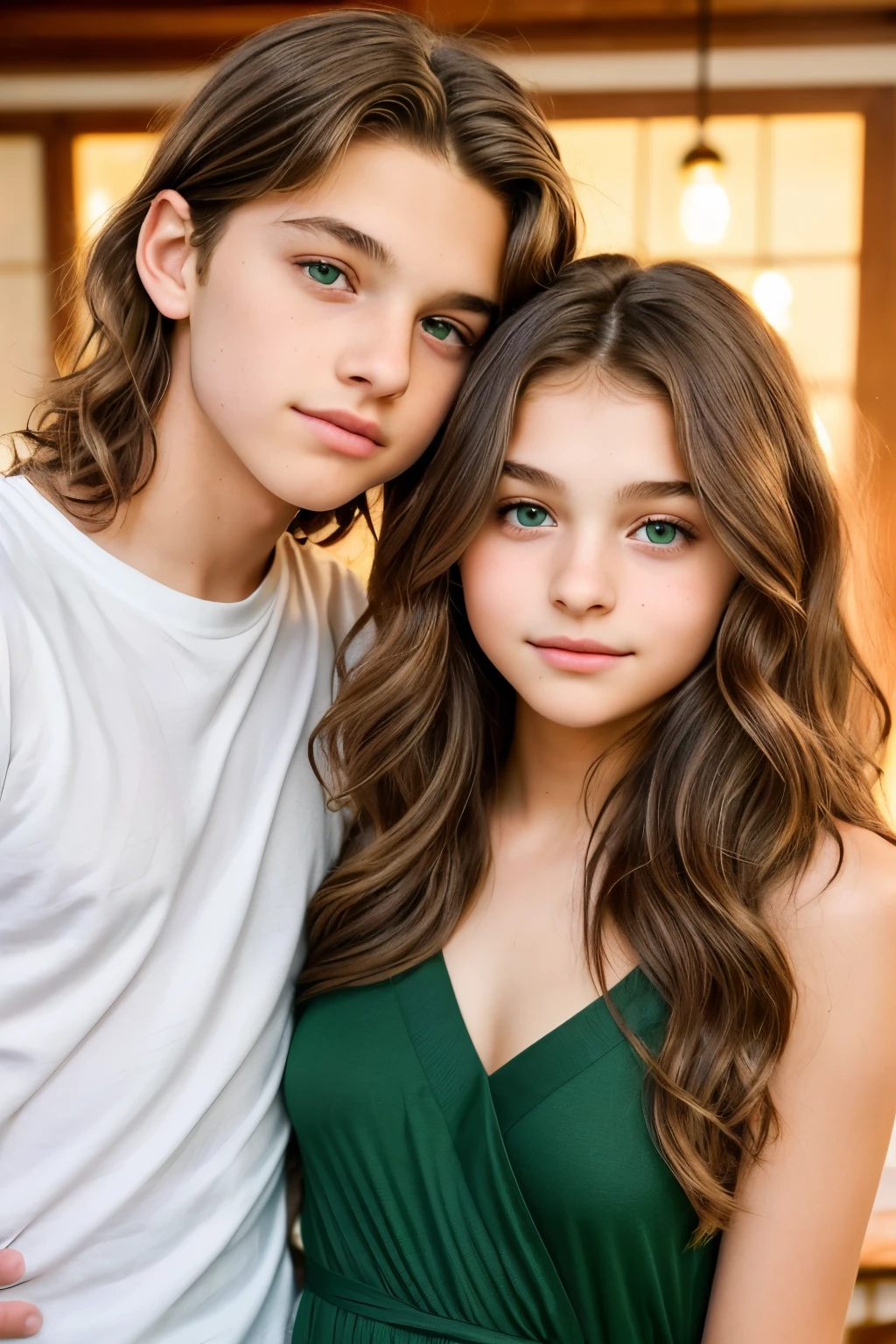 Creates a male and female teenage couple.
naughty girl: straight and blonde hair, greeneyes, white skin color e usa óculos
•
Menino: dark brown curly hair, light brown eyes, white skin color