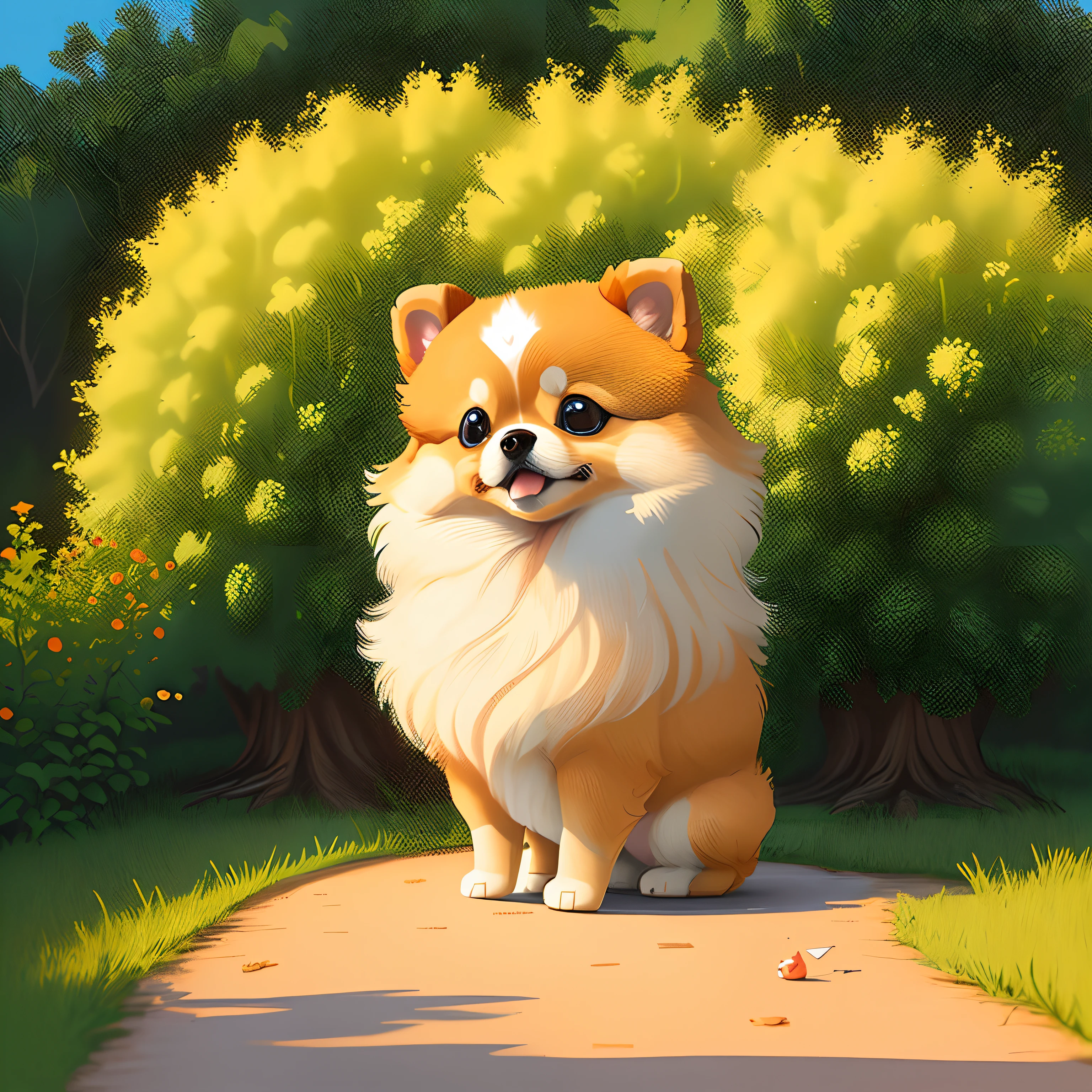 Filhote de cachorro da Pomeranian, na natureza, adorable digital painting, 2D, arte digital detalhada fofa, arte digital fofa, painting of Cachorro fofinho, cartoon illustration, Pomeranian, Cachorro fofinho, de arte, Pintura digital 2D, pintura digital suave, arte aconchegante bonito