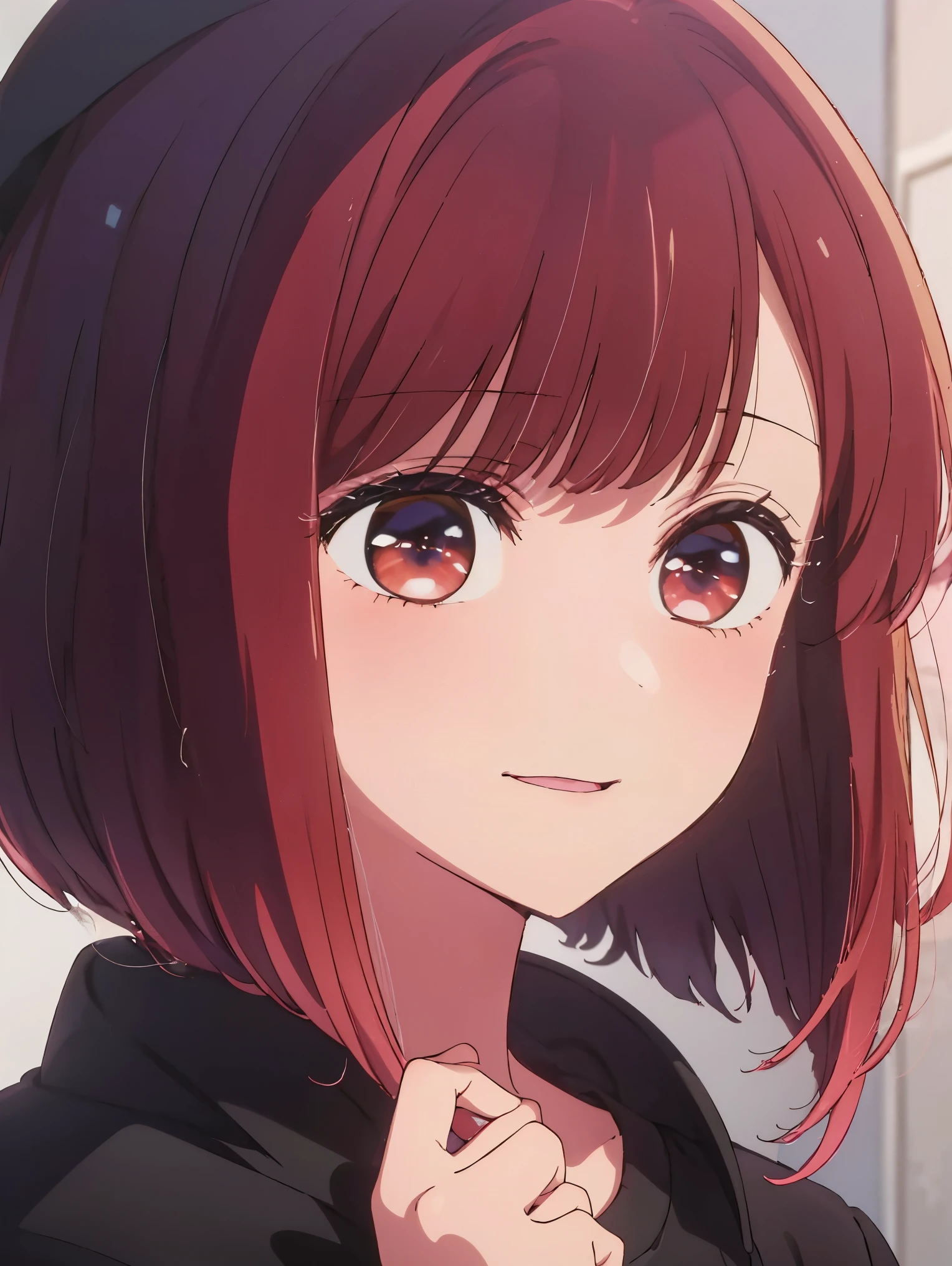 masterpiece、very detailed、(1 girl:1.2)、redhead、Big eyes、(((Close-up)))、smile、short hair、(((anime style)))、(((2D)))、red eyes、open your mouth、(((Winter clothes)))、8K、