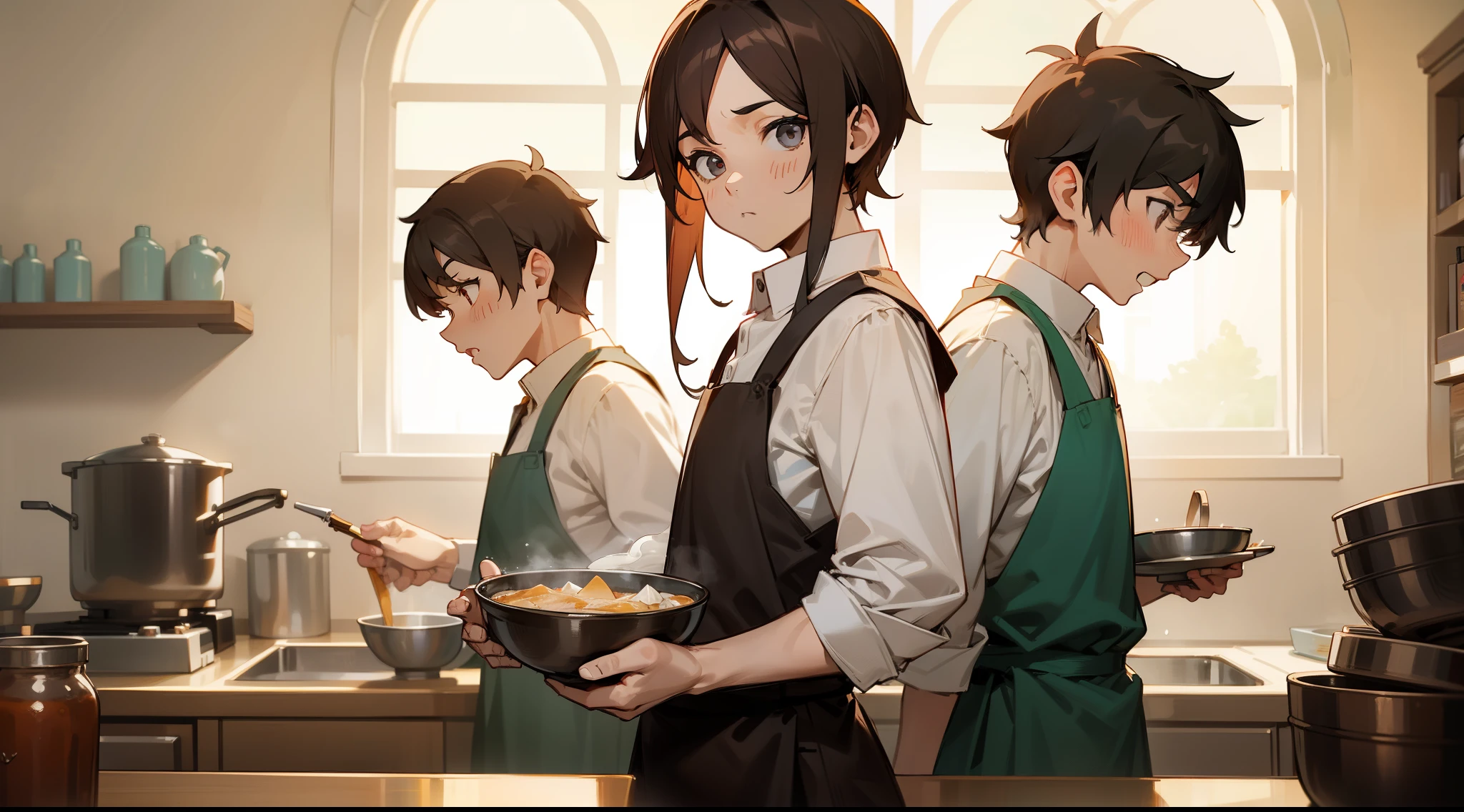 male、apron、Surprised face、kitchen、black hair、Handsome guy、muscular