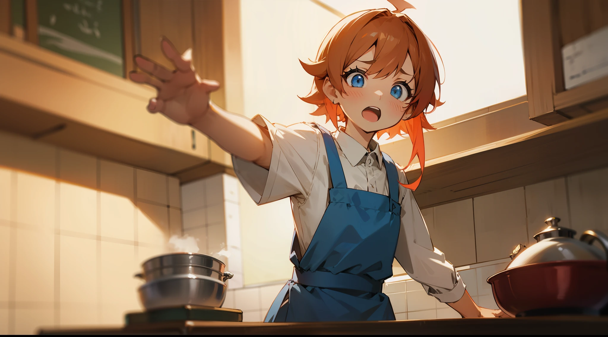 male、apron、Surprised face、kitchen