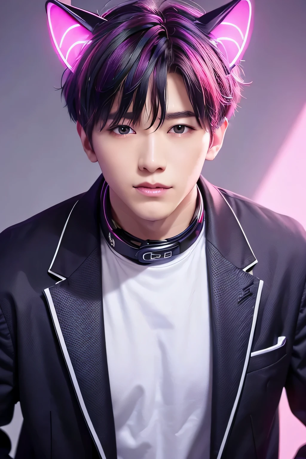 1 person、high quality,masterpiece,8K,、Cyberbank、neon、、dog ears、 (shot from above)、(upper body shot)、 messy hair、、lightly dressed