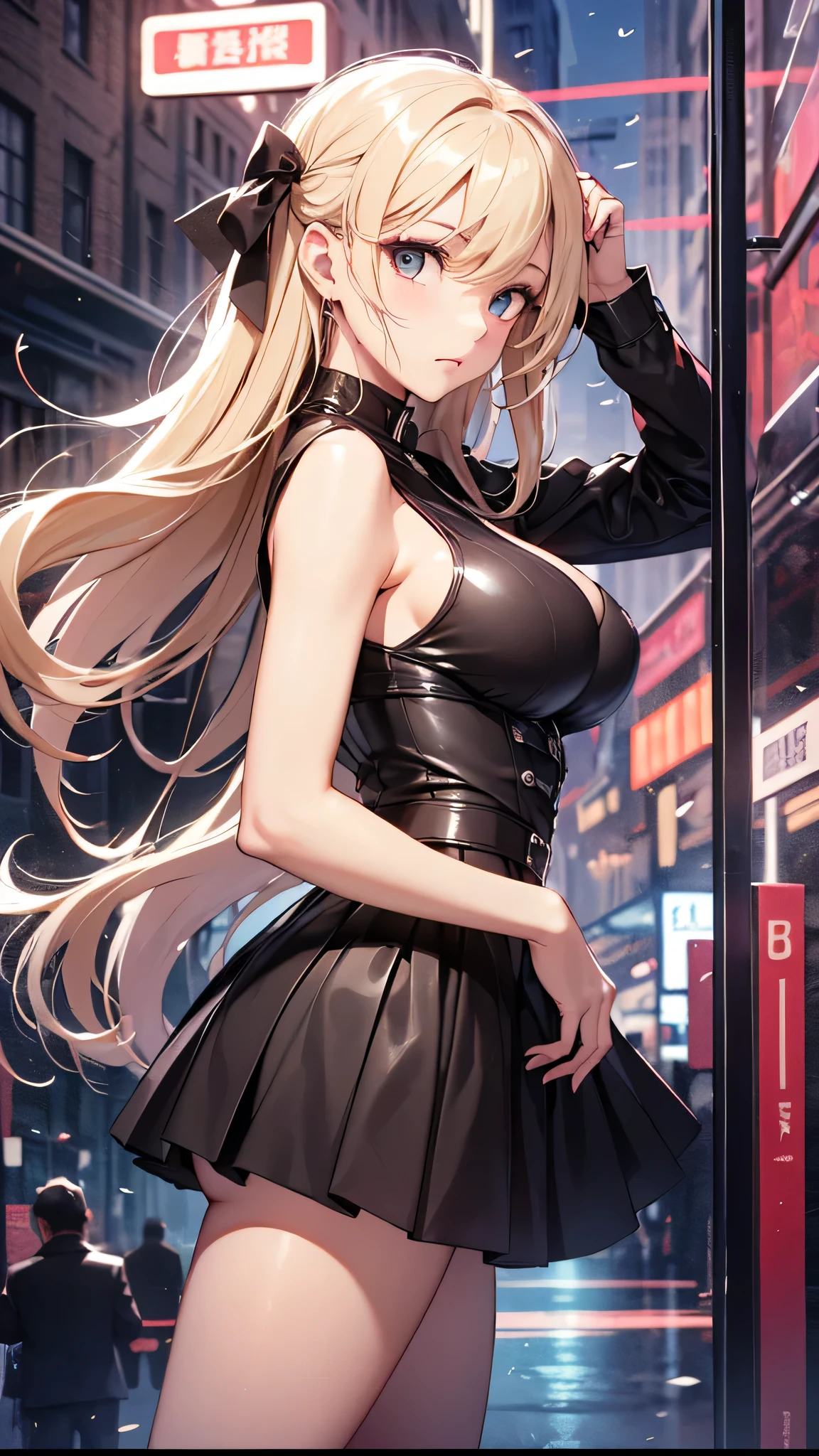 最high quality、best image quality、masterpiece、age girl((20-year-old、 By becoming、vest bust、medium bust,wide open breast tea、black eye, blonde hair、long hair、thin,highest valley、black suit、walk、black short skirt,chest、Eyeshadow Makeup、I have a carry bag、Rear view、turn around、)),high quality、beautiful art、background((airport))、depth((sedan)),]debris flies、書かれた境界のdepth、movie、visual art、perfect art、8K,genuine