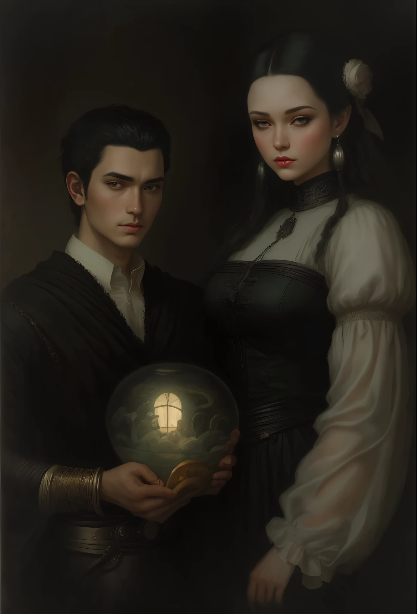 picture of a man and a woman, posing for a painting in a painting, romance novel cover, rob rey and kentarõ miura style, Portrait of a couple, Дариус Завадски и Tom Bagshaw, Wlop and Andrey Ryabovichev, rob rey and kentarõ miura, Tom Bagshaw, Чарли Боуотер и Tom Bagshaw