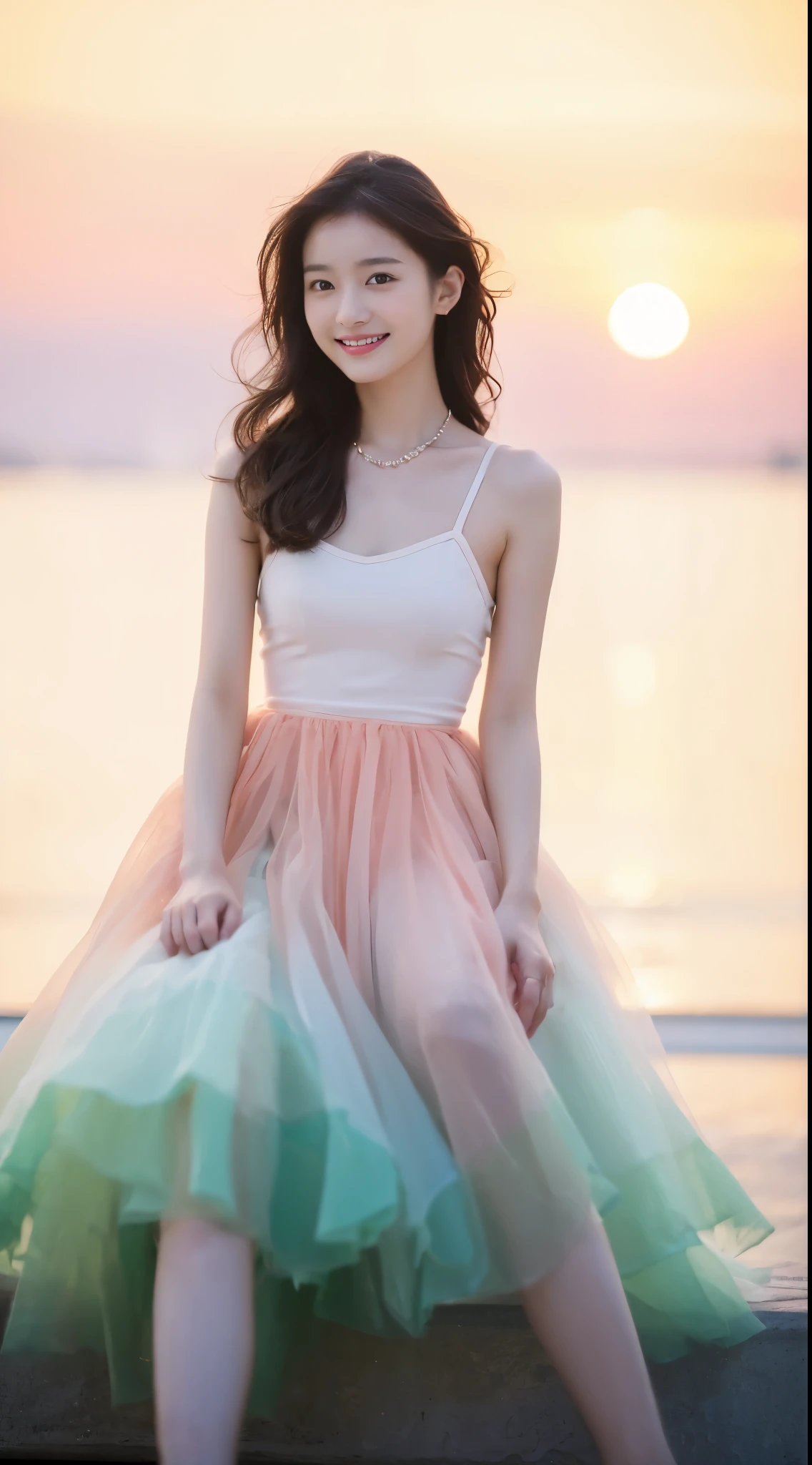 ((Masterpiece, Top image quality, high resolution、alone、shiny skin))(on the table, best quality, actual, super detailed, meticulous, high resolution, 8k wallpaper), Close-up portrait of a beautiful woman, Chariada, smiling, light brown messy hair, Perfect dynamic composition, 美丽meticulous的眼睛, Just like the cover of a fashion magazine, on campus,Wear gold glasses