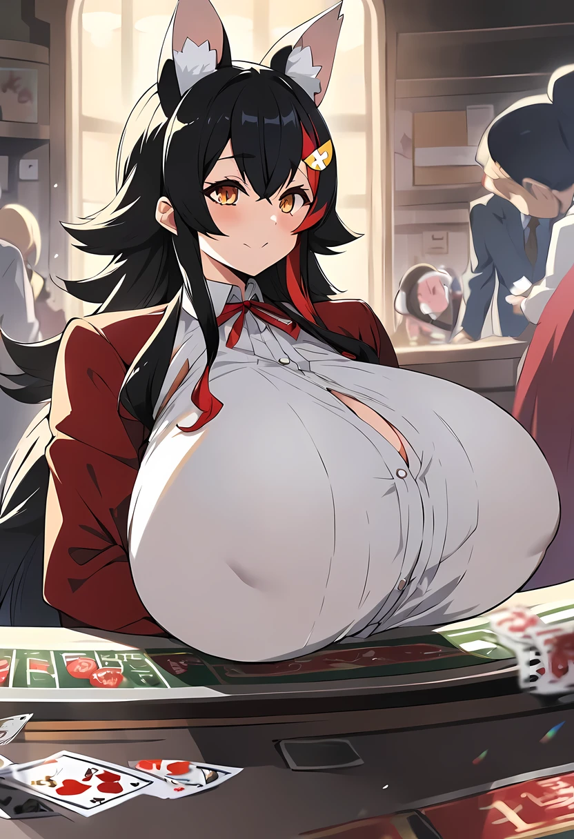 Ogami Miao/(Holographic live broadcast/),animation art, 8k,dealer,Banker,huge breasts,