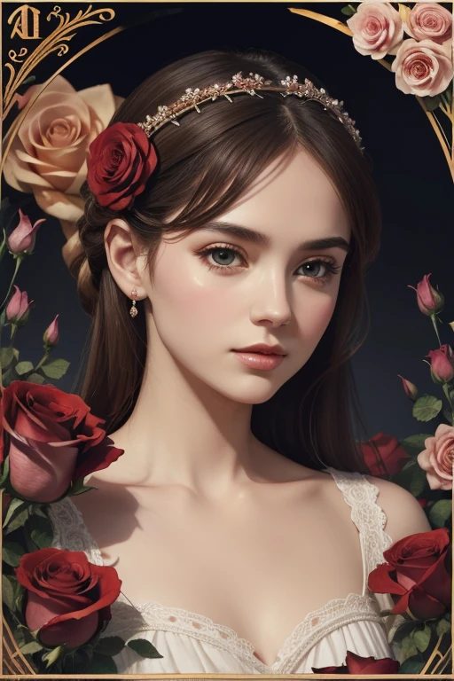 roses of love, on Valentine's day.lots of details,delicate carved details,hyperdetalization,stylization,portrait,16k,poster