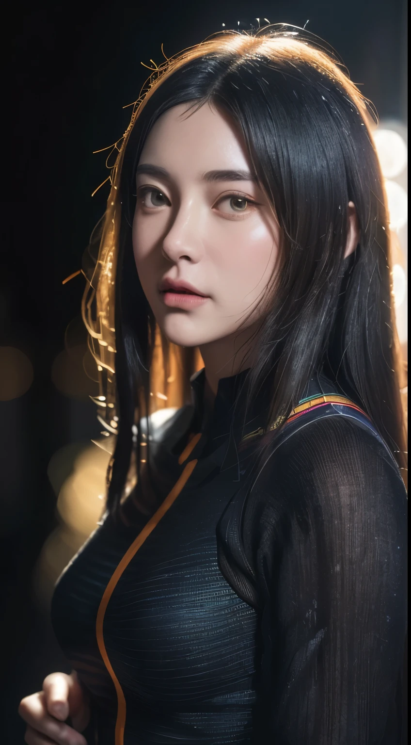 masterpiece, best quality, , official art, propaganda art, tic Wallpapers, Very detailed CG Uniform 4k Wallpapers, intricate details, Upper body, facial focus, concept art, production art, ( , high resolution, (actual, photo-actual:1.2), Physically based rendering, mechanical, reflection, actual, cyberpunk, symmetric front view close up head shot eyes symmetry face very sharp focus actual award winning matte drawing movie lights, Mecha, (illustration: 1.1), Slim, White skin, 精致的Face庞, shine, tights, (long golden hair), Japan shrine attire, green eyes, battlefield, chip, shine, vast landscape photos, (from below, starry sky above, Open the fields below), a girl standing on flower field looking up, (Quarter Moon: 1.2), (meteor: 0.9), (nebula: 1.3), 树折production art, (Warm light source: 1.2), (firefly: 1.2), lamps, lots of purples and oranges, intricate details, Volumetric lighting, Realist breakthrough (masterpiece: 1.2), (best quality), 4K, Super detailed, (dynamic composition: 1.4), Very detailed, Rich in details, (rainbow colors: 1.2), (luminescent, atmospheric lighting), fantastic, excellent, (alone: 1.2) white hair, long flowing hair, Strong wind, orange eyes, shining eyes, big deal, Face, Breasts and thighs raw, visible. photoactual real, folder, Fine LED,Beautifully renovated, beautiful relief, Small parts aggregation, metal cylinder, Detailed neon lights, Fine LED, fine parts, gear, Measurement, pressure Measurement, steam