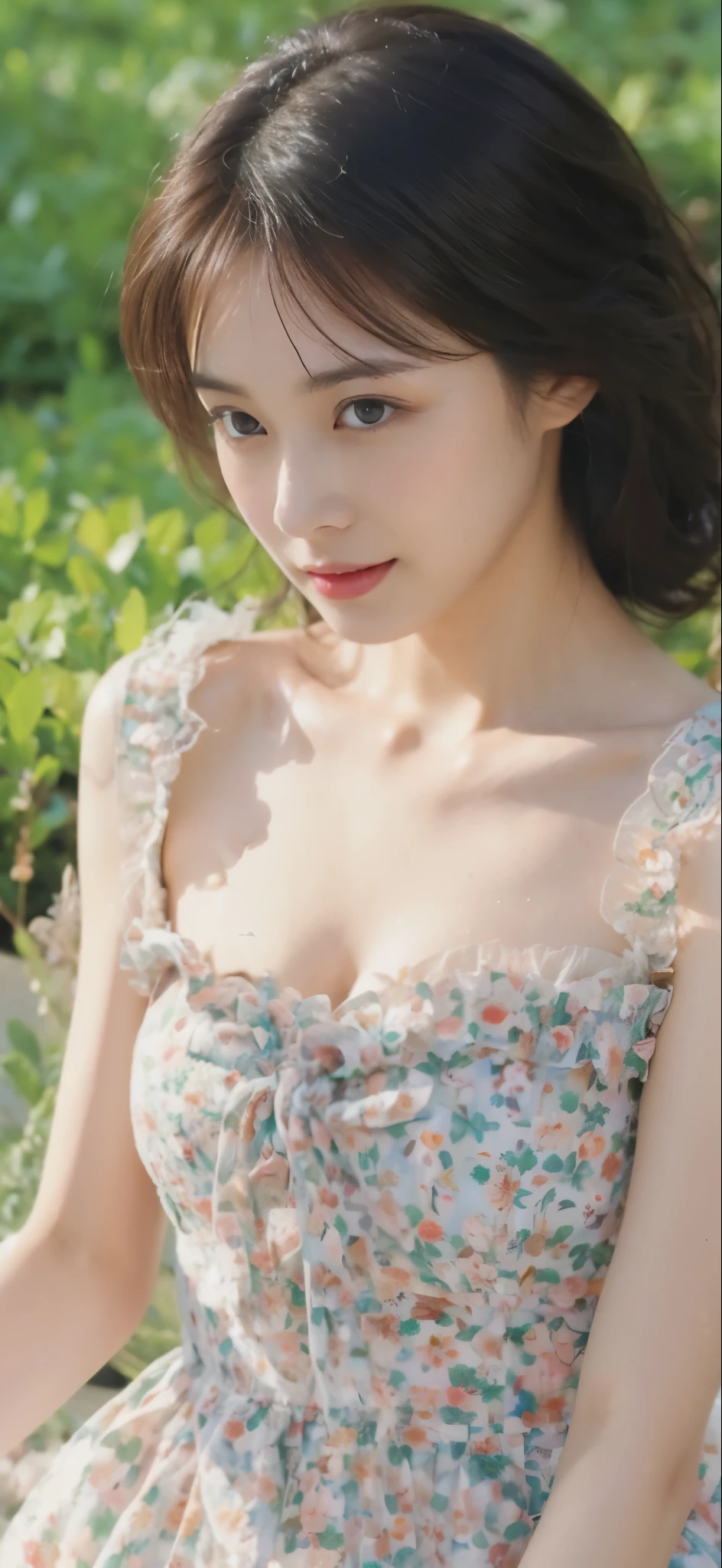 ((Masterpiece, Top image quality, high resolution、alone、shiny skin))(on the table, best quality, actual, super detailed, meticulous, high resolution, 8k wallpaper), Close-up portrait of a beautiful woman, Chariada, smiling, light brown messy hair, Perfect dynamic composition, 美丽meticulous的眼睛, Just like the cover of a fashion magazine, on campus,Wear gold glasses