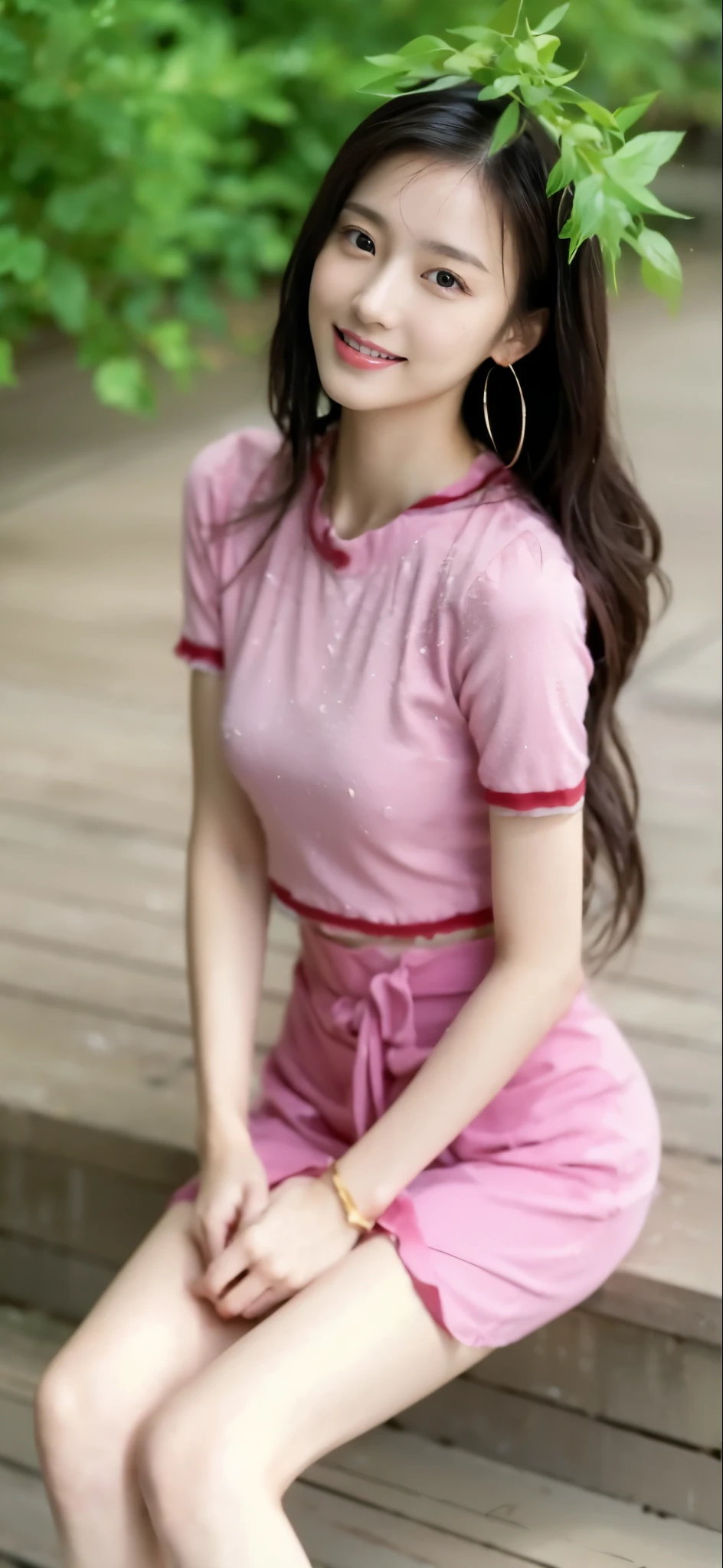 ((​Masterpiece, Top image quality, high resolution、alone、shiny skin))(on the table, best quality, actual, super detailed, meticulous, high resolution, 8k wallpaper), Close-up portrait of a beautiful woman, Chariada, smiling, light brown messy hair, Perfect dynamic composition, 美丽meticulous的眼睛, Just like the cover of a fashion magazine, on campus，Wear gold-rimmed glasses