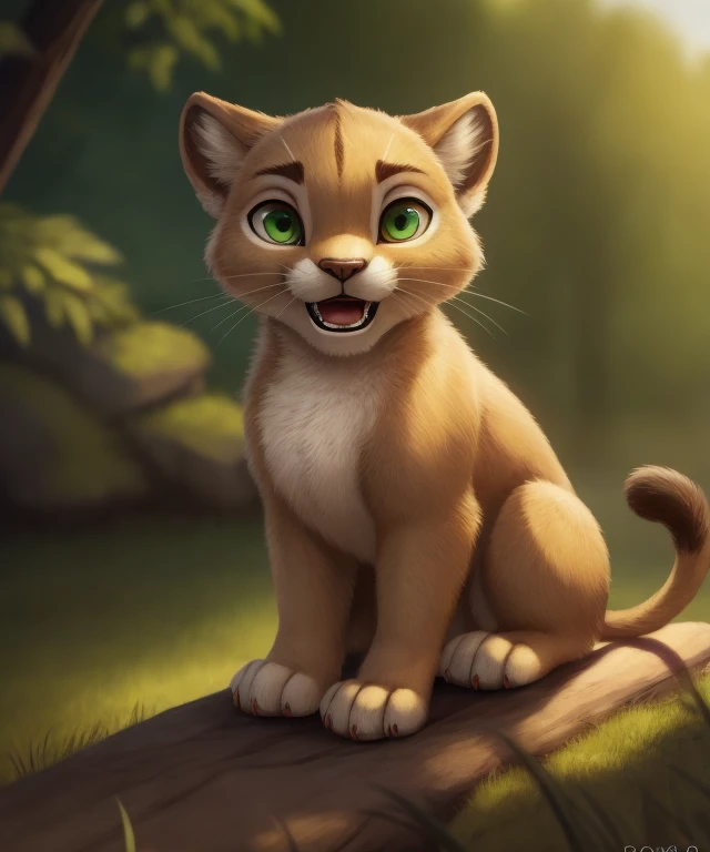 Cute, Silverfox5213, Chibi, open mouth, claws, whole body, photo, nature, Sarabi, leo, green eyes,the sideburns, feline, Best quality, photorealistic, green atmosphere, hyperrealistic, ultra detailed, detailed information, Photo background, digital drawing (work of art), [[from Kenketa|от dead flesh8], от thebigslick:by Silverfox5213:0.92], [from Suro, Author: Paloma-Paloma::0.2], depth of field, frightening, Evil character