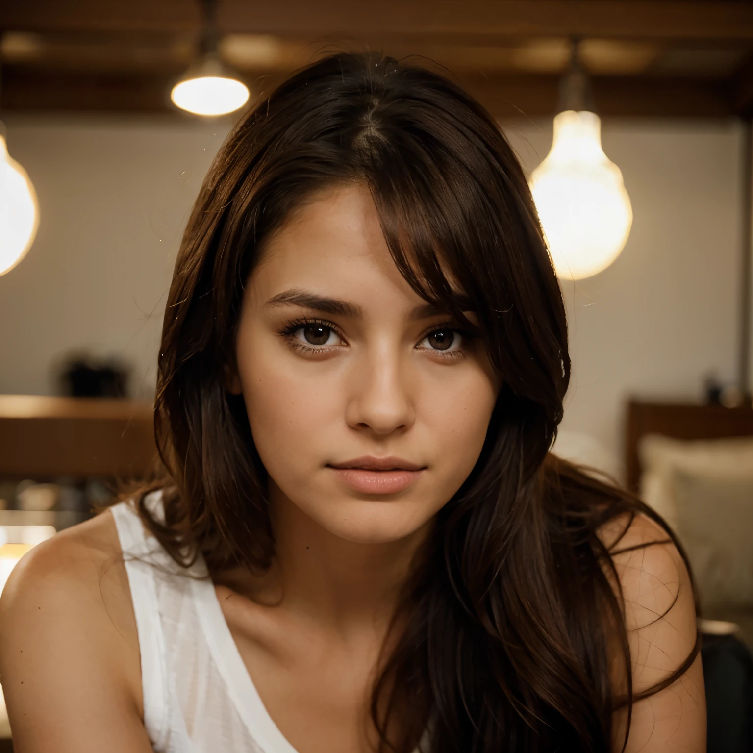 hyperrealism photography, 30 years old, brown hair , dark long brown hair , big brown eyes , cute girl, sexy, beautiful girl, model looking ,latina