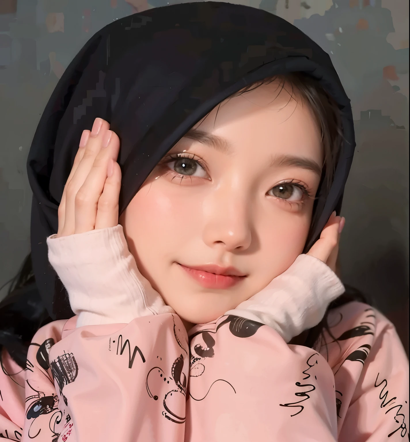 Hijab, Japanese girl, glow skin, sad face, forest