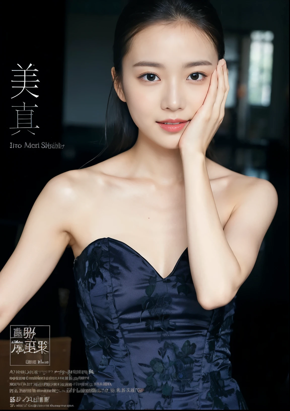 ((Masterpiece, Top image quality, high resolution、alone、shiny skin))(on the table, best quality, actual, super detailed, meticulous, high resolution, 8k wallpaper), Close-up portrait of a beautiful woman, Chariada, smiling, light brown messy hair, Perfect dynamic composition, 美丽meticulous的眼睛, Just like the cover of a fashion magazine, on campus,Wear gold glasses