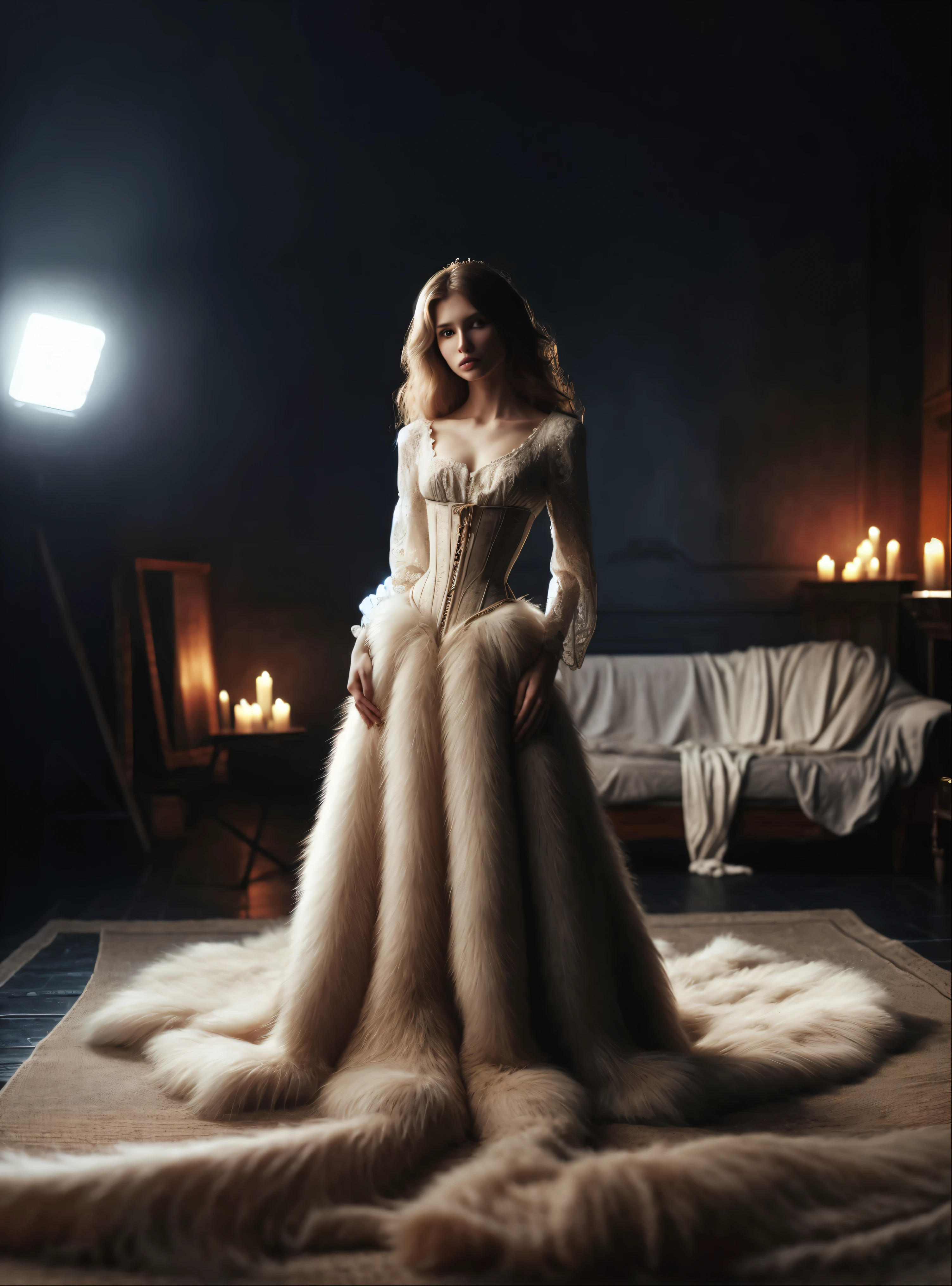 Arafed woman in a white dress stands on the carpet in the room, royal dress, refined aristocratic, Long luxury dress, in a gorgeous dress, extravagant dress, couture fashion photo shoot, Elegant lady with alabaster skin, Victorian-style costume, Georgian Dress, in an elegant dress, intricate victorian dress, victorian dress, белое royal dress