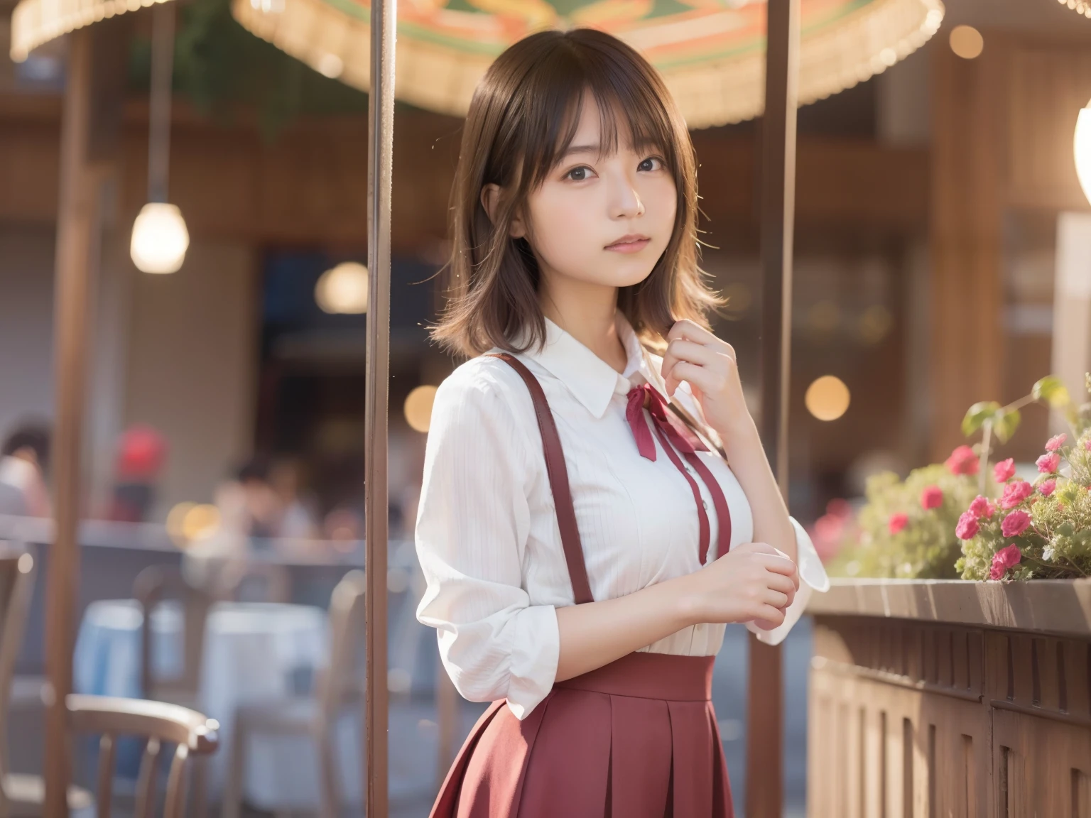 Cities in Paris、one woman、18 year old female、smile、Are standing、(8K、Raw photo、highest quality、masterpiece:1.2)、(realistic、Photoreal:1.37)、super detailed、
1 girl、cute、solo、beautiful and detailed sky、Detailed cafe、night、Are standing、date、(blush of the nose)、(laughter:1.1)、(closed your mouth)、small breasts、enchanting smile、nightの遊園地、merry-go-round、professional lighting、Sony α7R4、Zessie 50mm F1.8、
medium breasts、beautiful detail eyes、(collared shirt:1.1)、A bow tie、pleated skirt、(short hair:1.2)、floating hair、smile、smile、17 year old girl