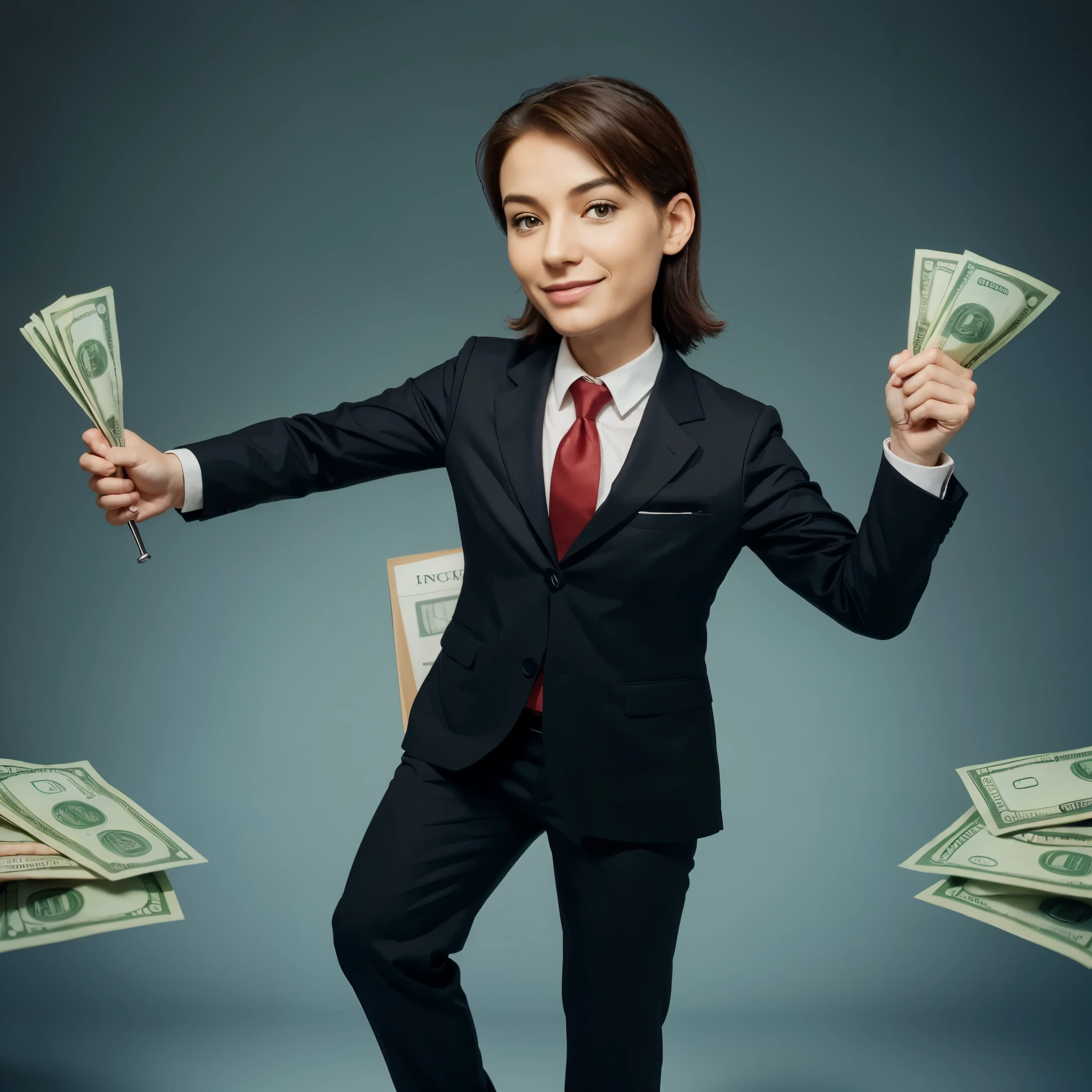 a cartoon of a financial advisor holding a stock of money