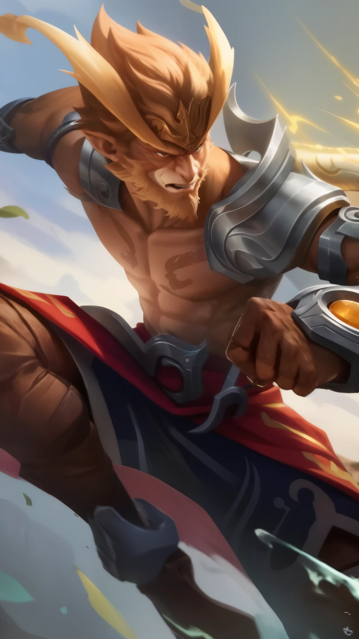 a close up of a man with a sword and a sword in his hand, sun wukong, wukong, sylas, tane skin, inspired by Li Kan, extremely detailed artgerm, official splash art, bian lian, ig model | artgerm, g liulian art style, inspired by Huang Shen, iconic character splash art