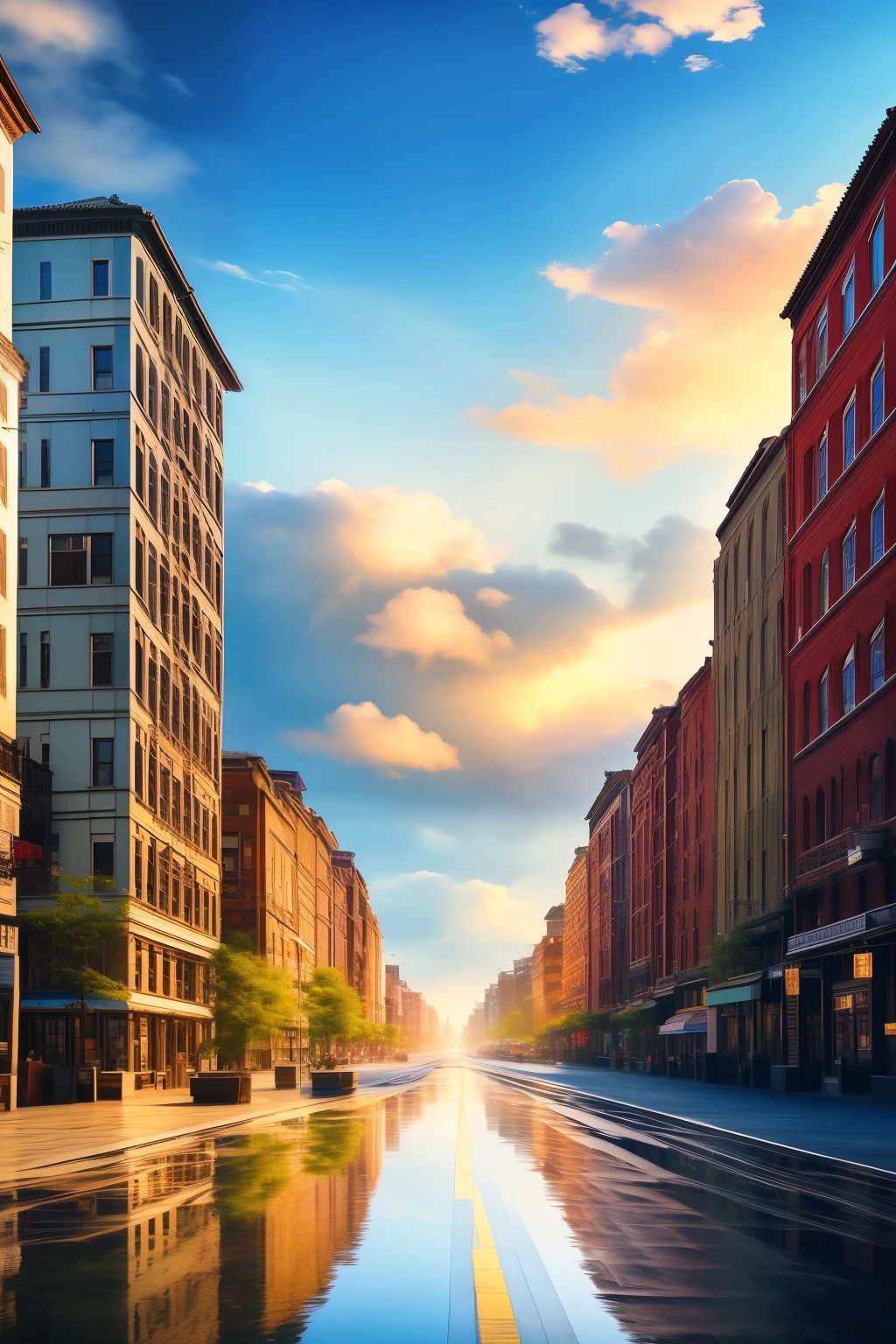 ((highest quality)), ((masterpiece)), (be familiar with), City、building street、blue sky、cloud、rainbow