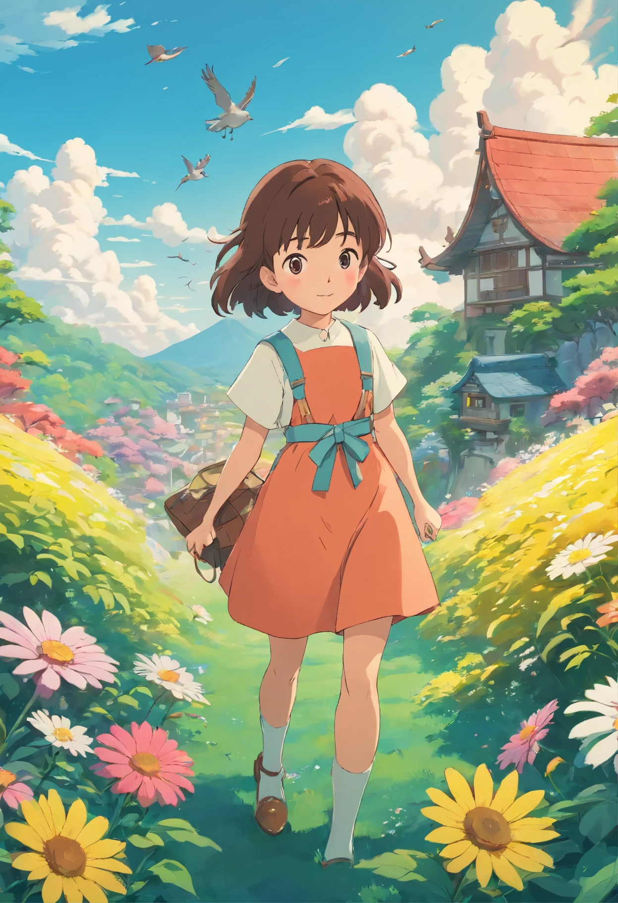 A detailed illustration a , t-shirt design, flowers splash, t-shirt design, in the style of Studio Ghibli, pastel tetradic colors, 3D vector art, cute and quirky, fantasy art, watercolor effect, bokeh, Adobe Illustrator, hand-drawn, digital painting, low-poly, soft lighting, bird's-eye view, isometric style, retro aesthetic, focused on the character, 4K resolution, photorealistic rendering, using Cinema 4D