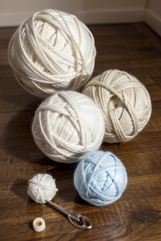 wocroche, needle and balls of wool,