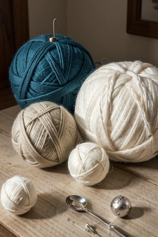 wocroche, needle and balls of wool,