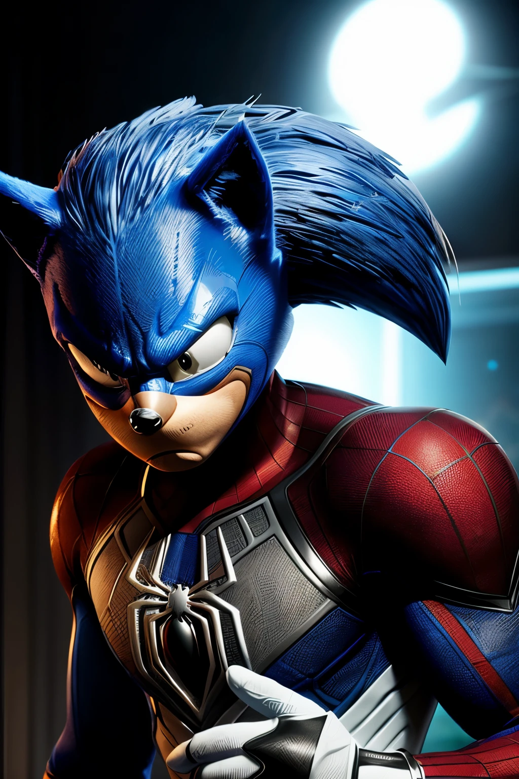 (Sonic the Hedgehog, sega, home screen, spiderman in a white shirt with a red spider emblem on the chest, organic clothing, textured symbol of symbiote covering everything, piercing white eyes, fine arts, PS5 cinematic screenshot, highly detailed cinematic rendering, ray tracing ultra-fotorealistic, immersive cinematic lighting, futuristic aesthetics, ultra high-resolution textures, hyper-detailed shading, lifelike reflections, dynamic shadows, vibrant colors, rich textures)
Sonic the Hedgehog graces the home screen of a PS5, wearing his iconic white