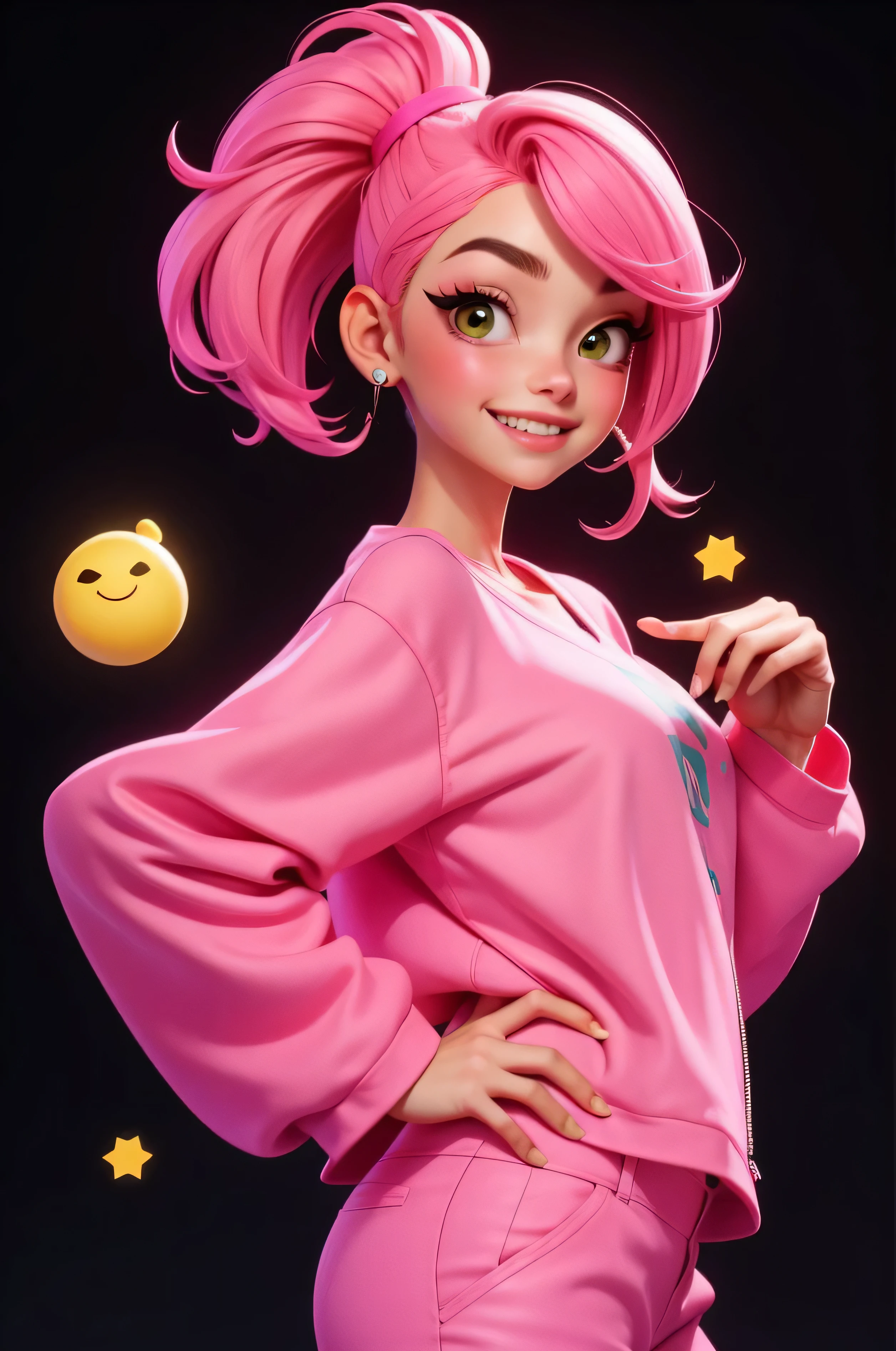 A girl with pink hair