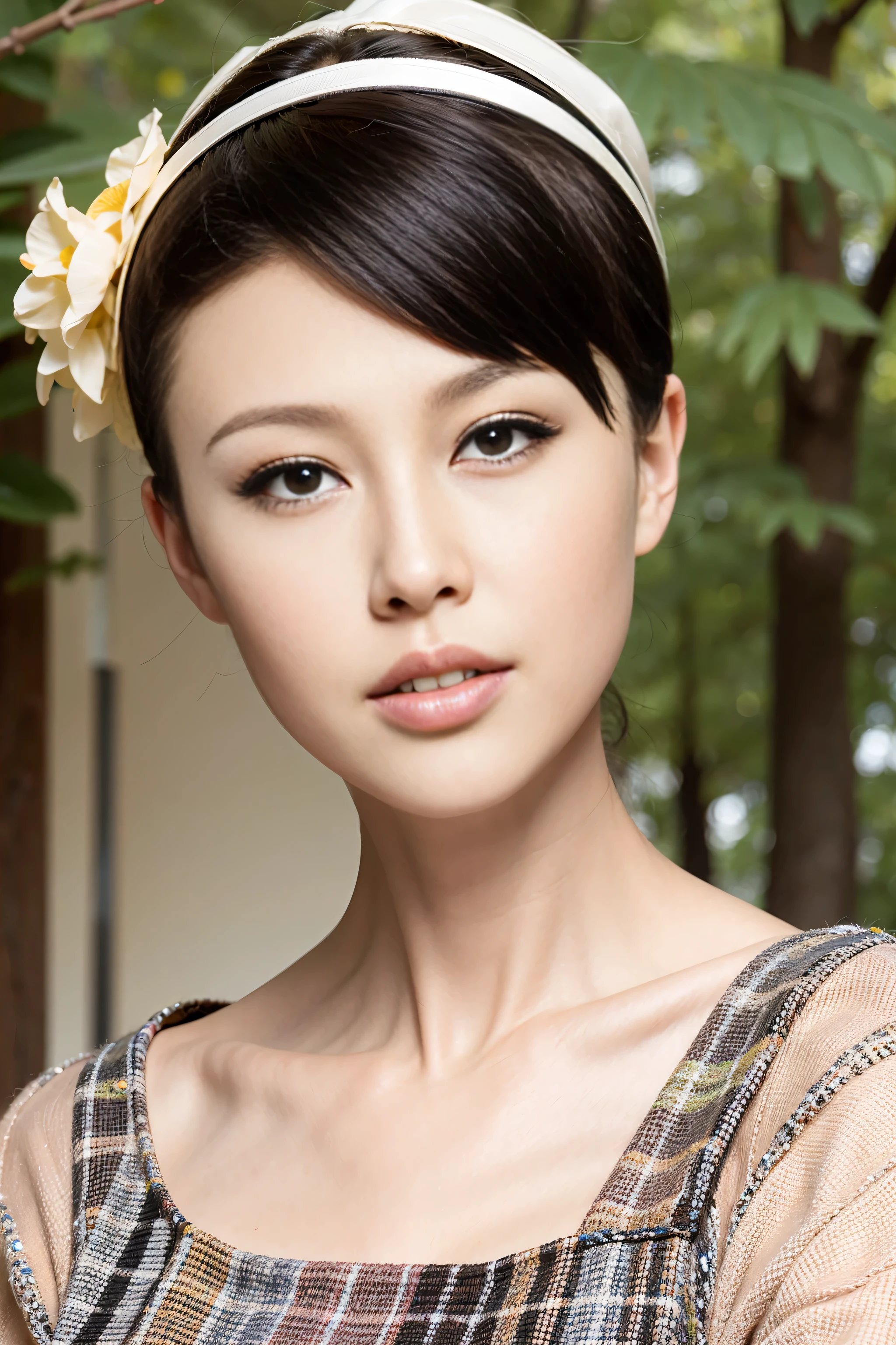 (Positive Focus), (In the Dark: 1 Girl), Surrealistic Female Portraits by David Hockney and Alphonse Mucha, Fantasy Art, Photo Realism, Dynamic Lighting, Art Station, Poster, Volumetric Lighting, Very Detailed Faces, 4K Wallpaper, Award-Winning 1 Girl Close-up, Bust Photo, Red Hanfu, White Tulle Coat, Half-off Coat, Smile Expression, Long Black Hair, Red Fringed Hair Ornament, White Ribbon, Red Flower Bush, Small Blue Flowers, Butterflies Flying, Multiple Butterflies, Sitting by a Small River, Reaching for Flowers, small carp, goldfish, oversized oil-paper umbrella, lantern, ancient Chinese wooden boat, hazy fog, foggy, evening, fog, ancient Chinese architecture courtyard background, peony flower, white lotus, small bamboo, petals falling, dramatic composition, movie light effects,