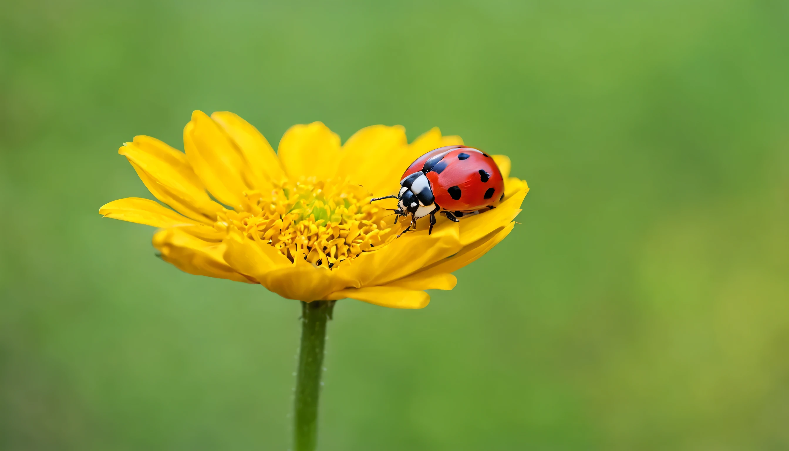 A coccinela is perched on a beautiful flower, the atmosphere after the rain gives a cool impression
