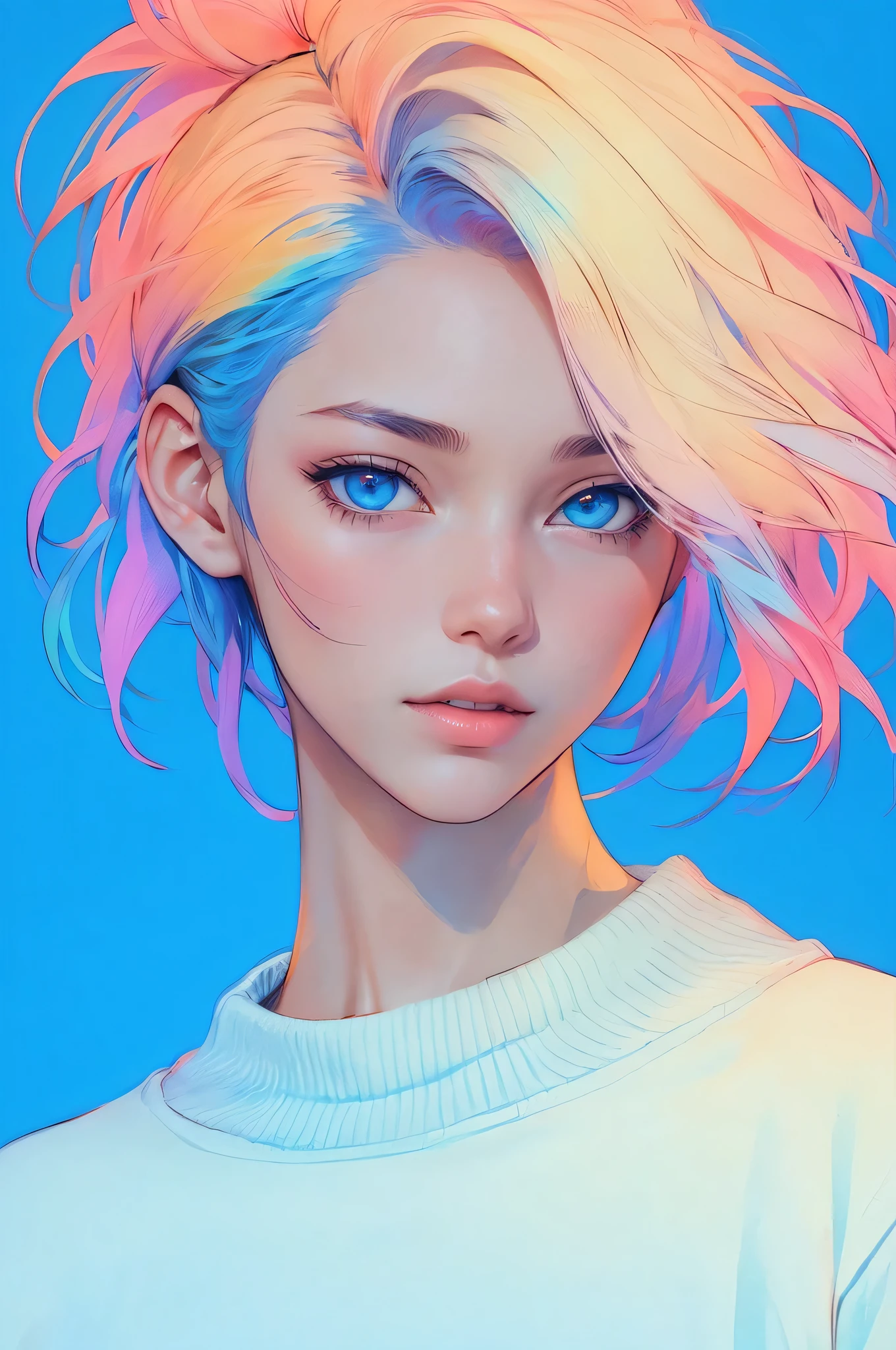 anime ,realistic ,sketch , 1 girl, ,lip, sweater,order, blue gradient background, Neon Hair,textured crops, Japanese , black hair,(masterpiece,highest quality,red stream)
negative prompt: (worst quality, low quality,realistic,shape, 3D, 2D, painting, comics, sketch)
step: 40, size: 1080×1920, seed: 742720333, model: SDVN7 - Rainbow Style XL, Version: v1.6.0-78-GD39440BF, sampler: Euler A, CFG scale: 10, Clip skip: 2, model hash: 6e0ba74ac1, Style selector styles: base, Style selector is enabled: truth, Randomize style selectors: mistake