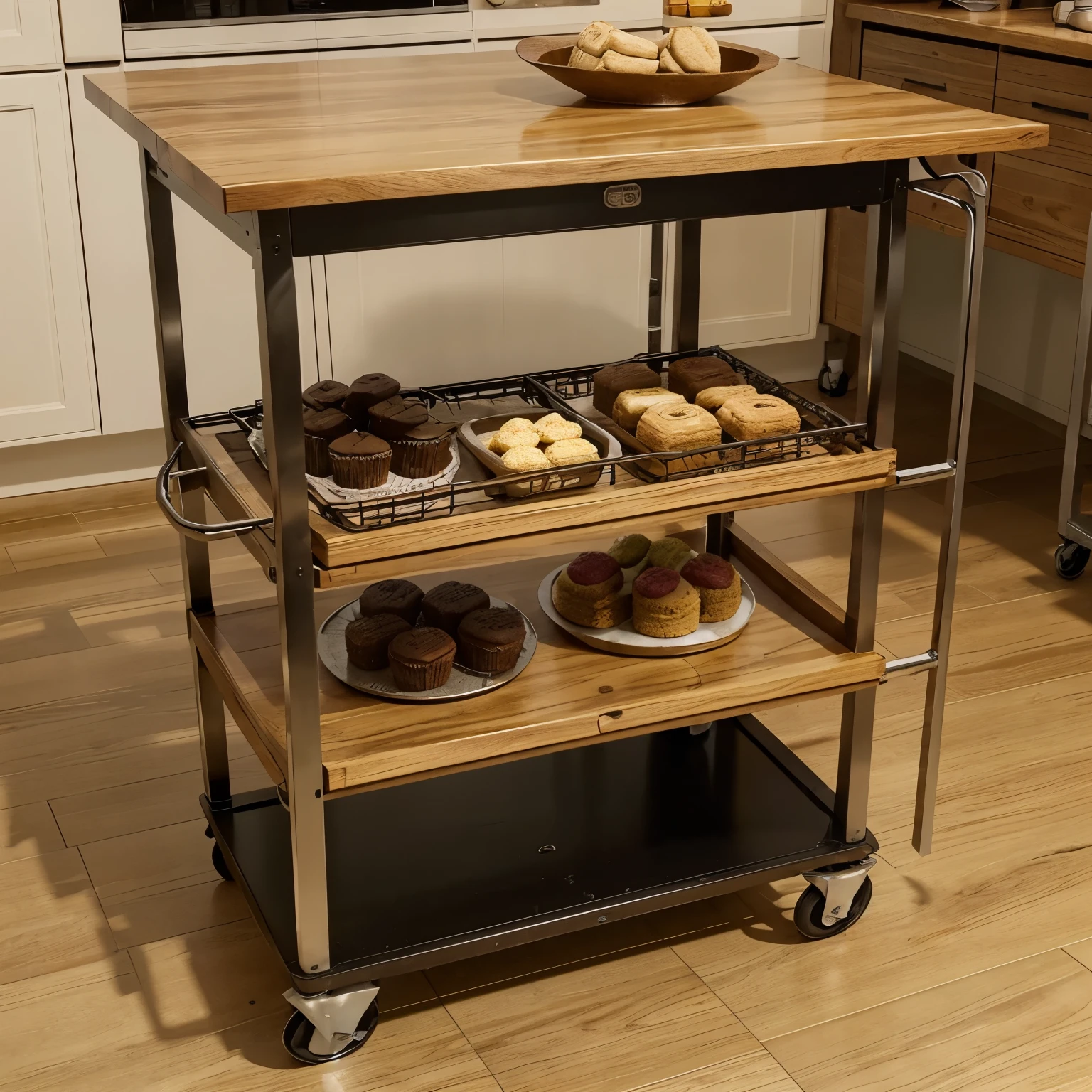 design to facilitate the mobile sale of pukis cakes. Made of sturdy yet lightweight materials for easy maneuverability and transportation.
Key Features:
Open Sales Area: The cart has an open front section, allowing customers to easily view and select pukis cakes.
Work Table: There is a spacious work table at the front of the cart for arranging pukis cakes, packaging orders, and interacting with customers.
Storage Cabinet: At the back of the cart, there is a storage cabinet for raw materials, equipment, and other supplies needed for making and selling pukis cakes.
Maneuverable Wheels: Equipped with swivel wheels that can be locked to facilitate movement on various types of road surfaces.
Logo and Visual Identity: Can display the logo and visual identity of the pukis cake business for easy recognition by customers.
Aesthetic Design:
Bright Colors: Use bright and attractive colors to grab the attention of customers.
Wooden Accents: Add wooden accents to some parts of the cart to provide a natural touch and attract attention.
Chalkboard: Include a chalkboard on the top of the cart to display the pukis cake menu or special promotions.
Dimensions:
Length: 150 cm
Width: 80 cm
Height: 180 cm
Materials:
Frame: Lightweight steel
Work table: Wood or stainless steel
Wheels: Rubber or other durable materials