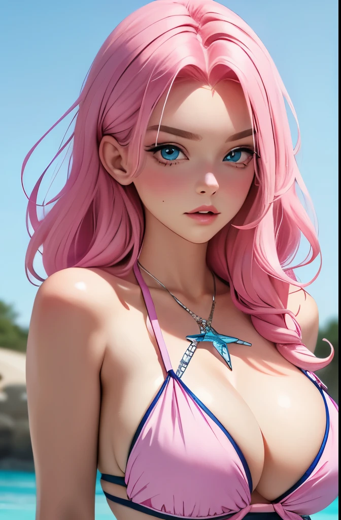 Pink Hair Super Model Big Breasts Bikini Beautiful Face Beautiful Figure Slavic Appearance Blue Eyes