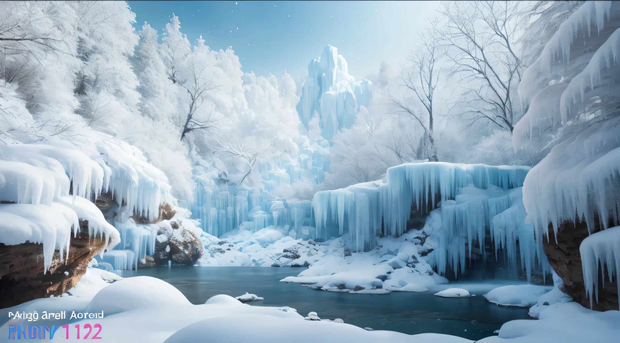arafed waterfall in a snowy forest with ice and snow covered trees, beautiful snowy landscape, very beautiful digital art, beautiful digital painting, winter scene fantasy, gorgeous digital painting, beautiful digital art, surreal frozen landscape, beautiful digital artwork, snowy environment, beautiful winter area, icy landscape, beautiful oil matte painting, stunning digital painting, frozen waterfall, snow landscape background