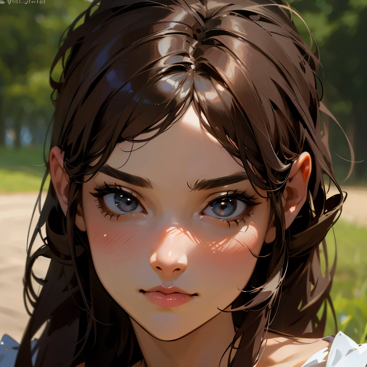 a close-up portrait of a beautiful girl with Slavic or European features, natural hair and an unusual face, full lips, big gray eyes and delicate pointed ears, prominent cheekbones, light hair, thin eyebrows, sexy more face , sexy mouth