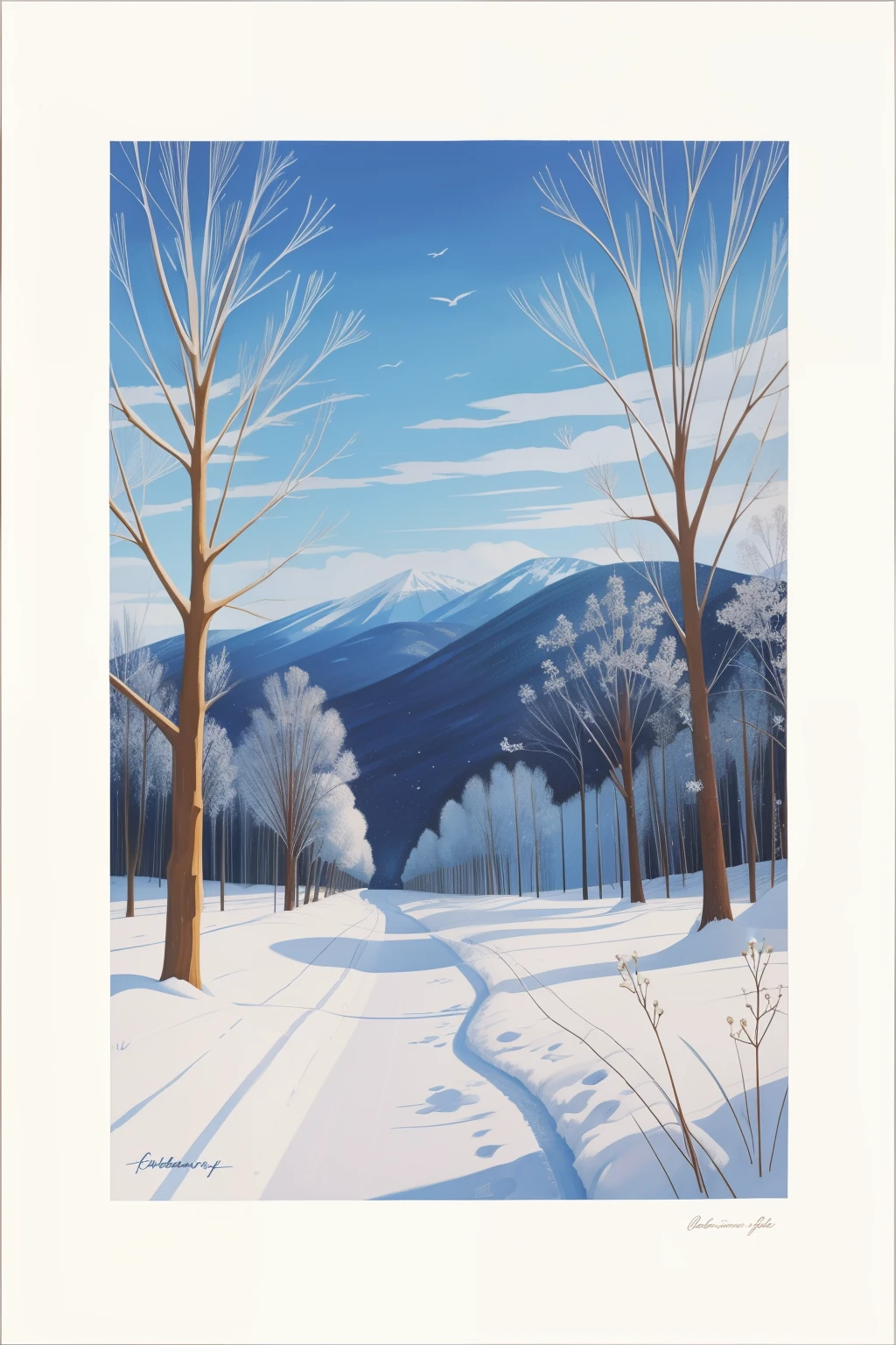 February scene, conceptual art, gouache