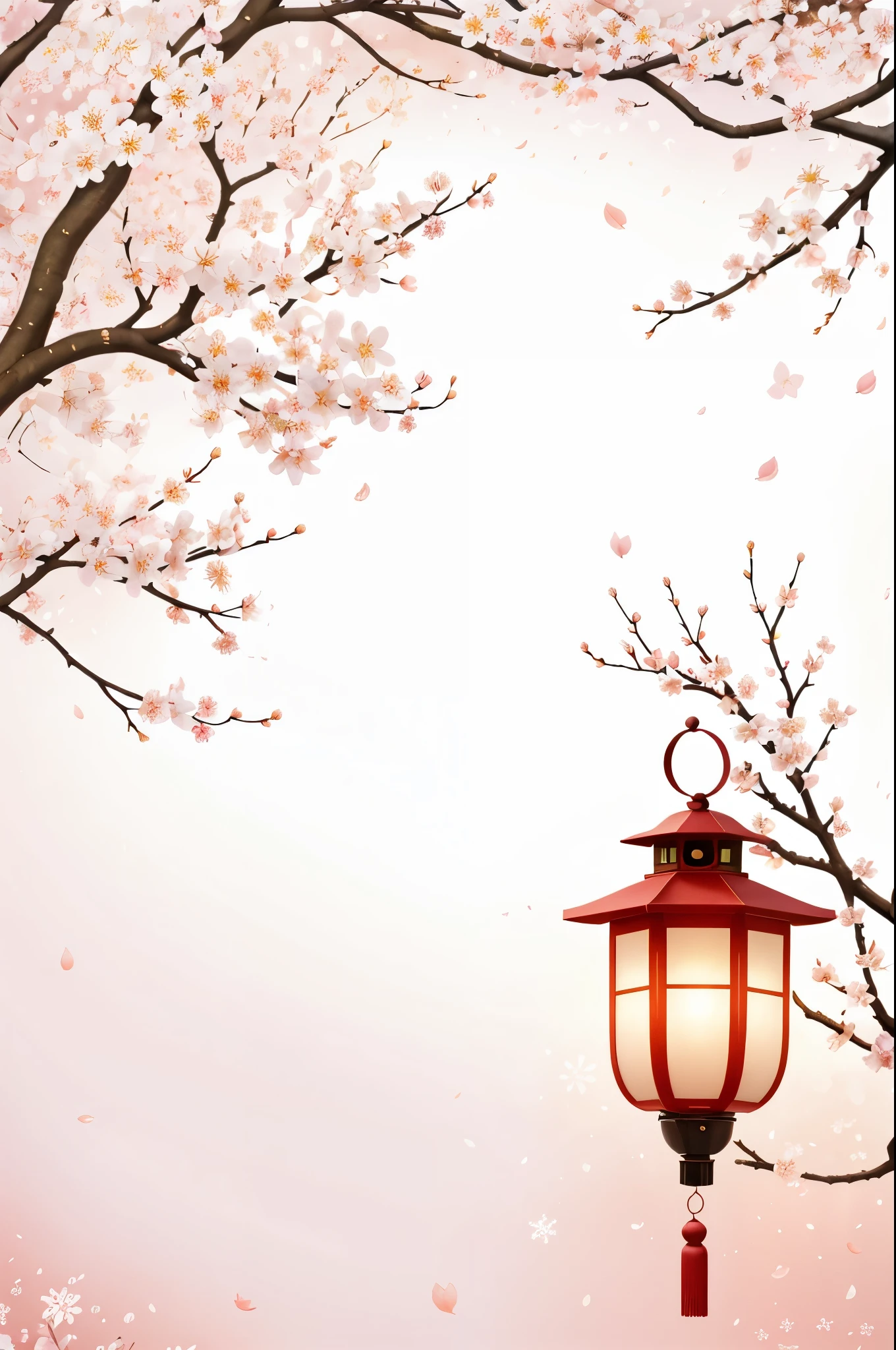 lantern,bare tree,branch,cherry blossoms,daisy,egasumi,floral background,floral print,flower,flower \(symbol\),hanami,lily \(flower\),mount fuji,no humans,petals,pink flower,plum blossoms,snowflake background,snowflakes,spring \(season\),tree,vase,white flower