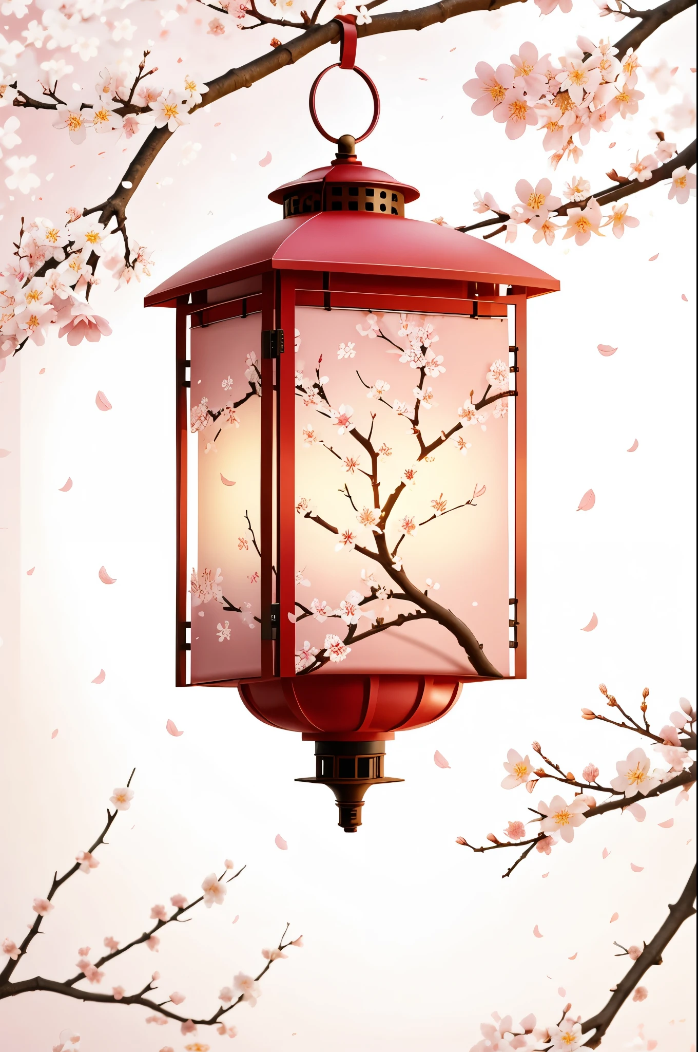 lantern,bare tree,branch,cherry blossoms,daisy,egasumi,floral background,floral print,flower,flower \(symbol\),hanami,lily \(flower\),mount fuji,no humans,petals,pink flower,plum blossoms,snowflake background,snowflakes,spring \(season\),tree,vase,white flower