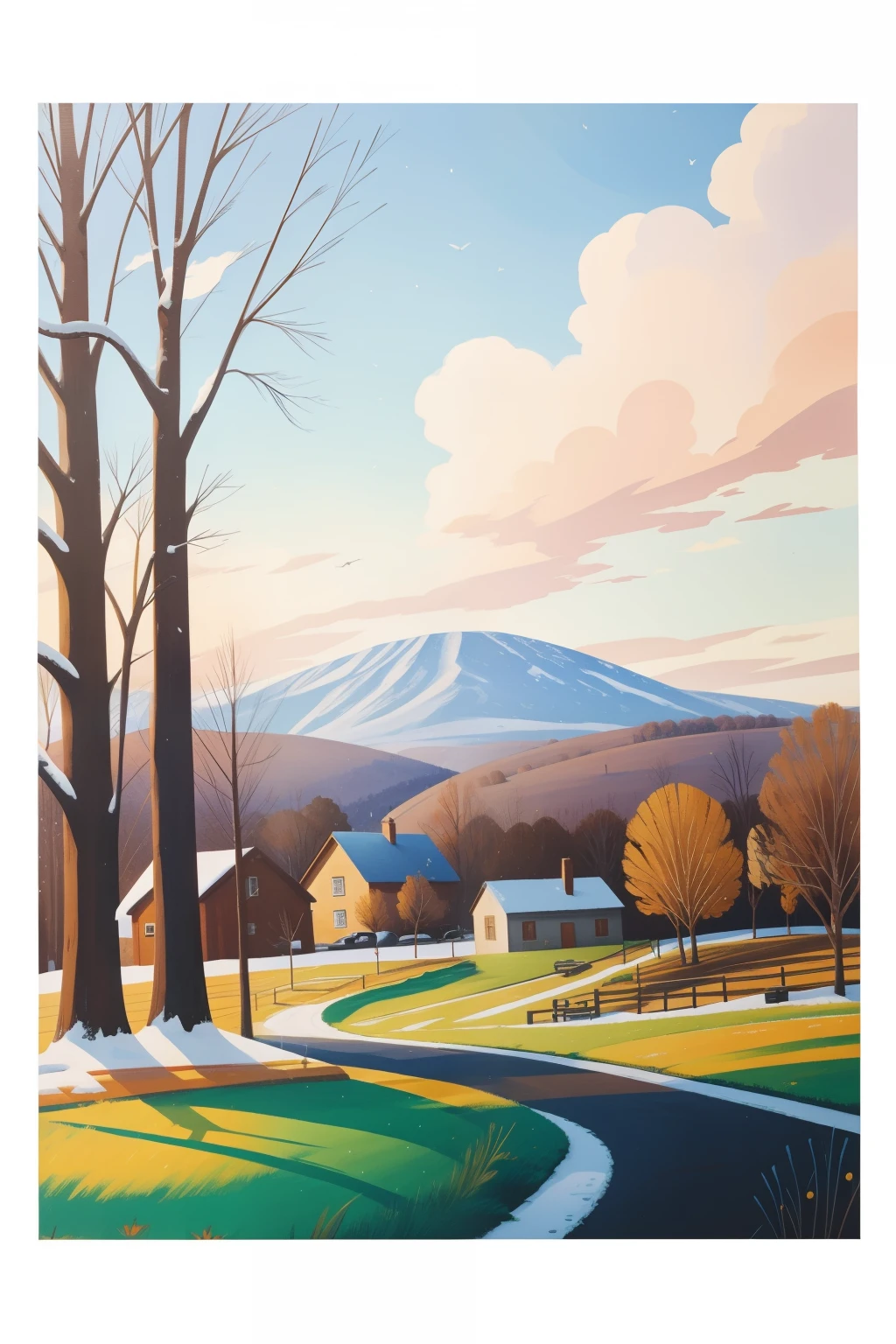 February scene, gouache, colorful