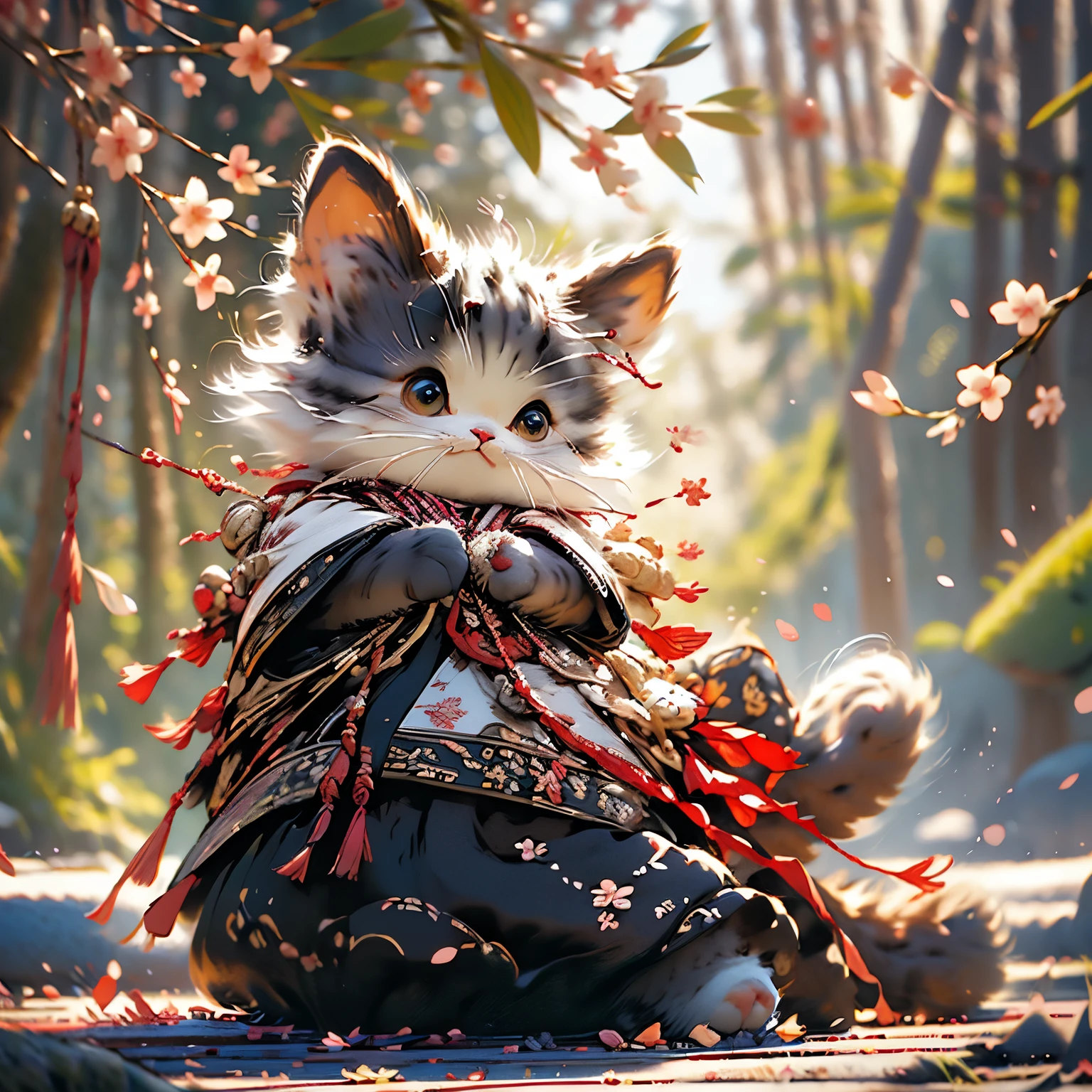 Cute little surreal snow white cat, facing forward,Little, Adorable super fluffy, cute smile,logo design, comics, cinematic lighting effects, Attractive 3D vector art, Cute and quirky fantasy art, Bokeh, hand drawn, digital painting, soft lighting, Isometric style, 4K, photorealistic rendering, very detailed clean, Vector image, A photorealistic masterpiece, professional photos, cherry blossom petal background,fantasy, bright background,Flat white gradient background, isometric, Vibrant vector images, cherry blossom background