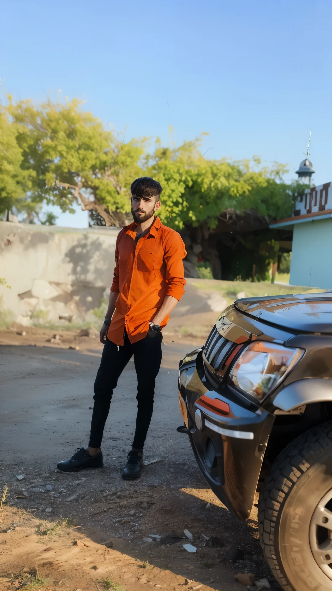 (best quality,8k,highres,masterpiece:1.2),ultra-detailed,(realistic,photorealistic,photo-realistic:1.37),boy,orange shirt,futuristic background,realistic face