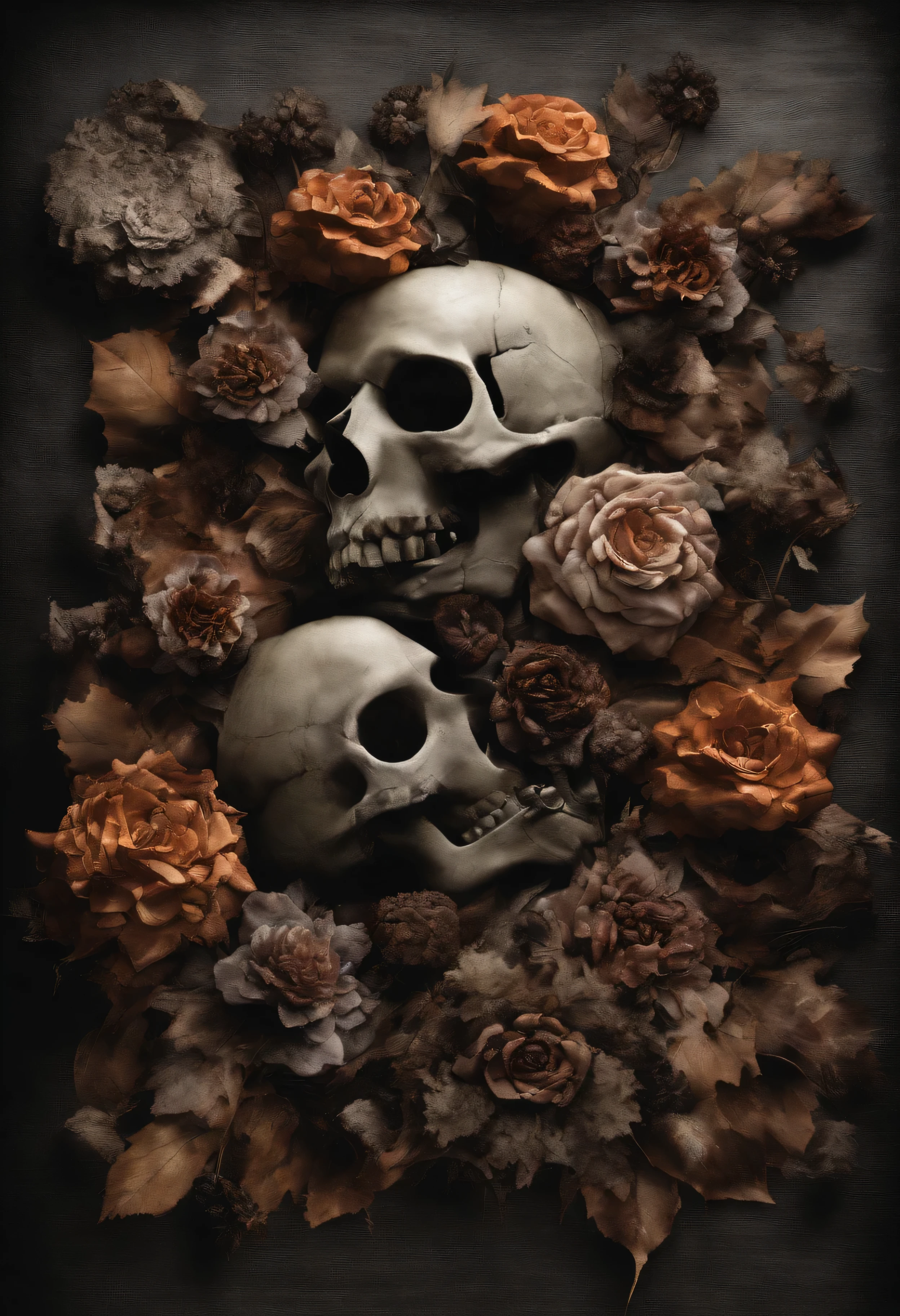 skull, white rose, black snake, monochrome photo